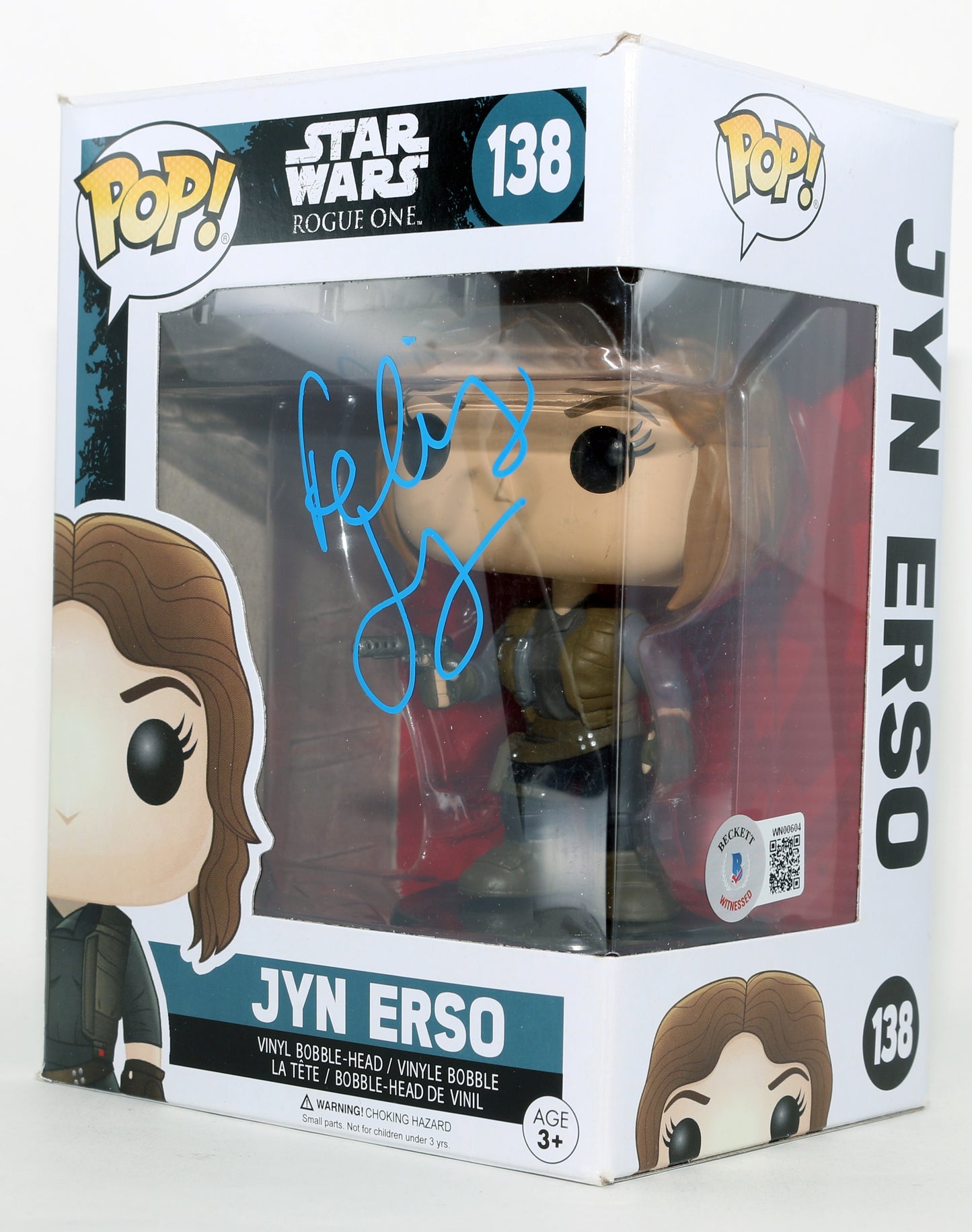 
                  
                    Felicity Jones as Jyn Erso in Rogue One: A Star Wars Story (Beckett Witnessed) Signed Funko POP! #138
                  
                