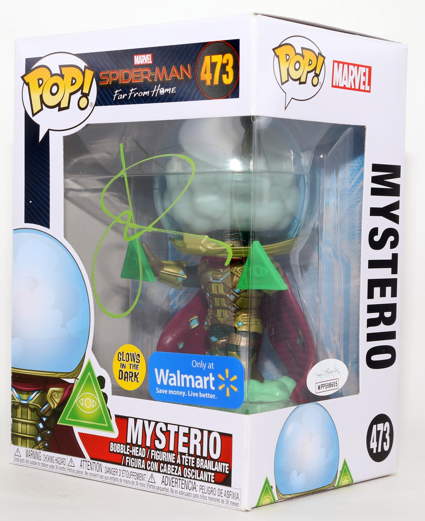 
                  
                    Jake Gyllenhaal as Mysterio in Spider-Man: Far From Home GITD Walmart Exclusive (JSA) Signed Funko POP! #473
                  
                