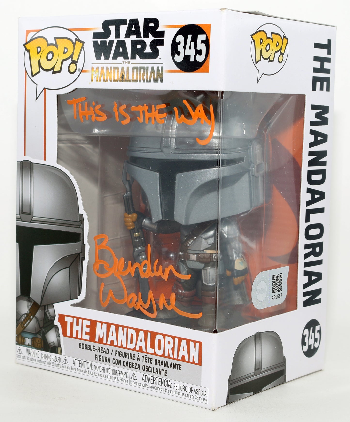 
                  
                    Brendan Wayne as The Mandalorian in Star Wars: The Mandalorian (SWAU) Signed Funko POP! #345 with Character Name
                  
                