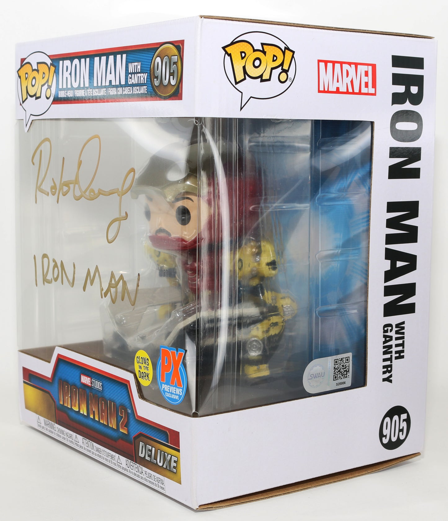 
                  
                    Robert Downey Jr. as Iron Man with Gantry in Iron Man 2 GITD Previews Exclusive (SWAU) Signed Jumbo Funko POP! #905 with Character Name
                  
                