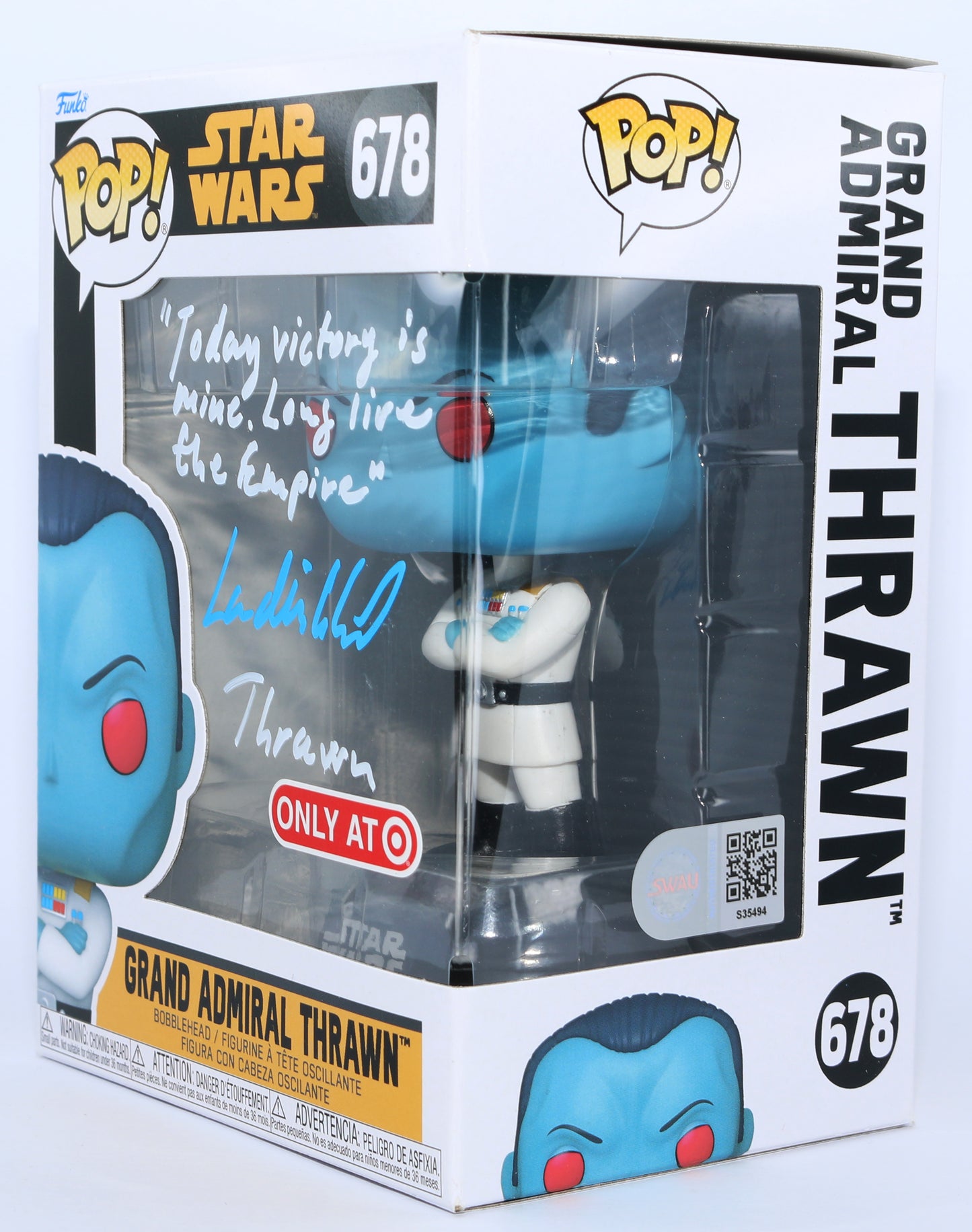 
                  
                    Lars Mikkelsen as Grand Admiral Thrawn in Star Wars: Rebels Target Exclusive (SWAU) Signed Funko POP! #678 with Character Name & Quote
                  
                