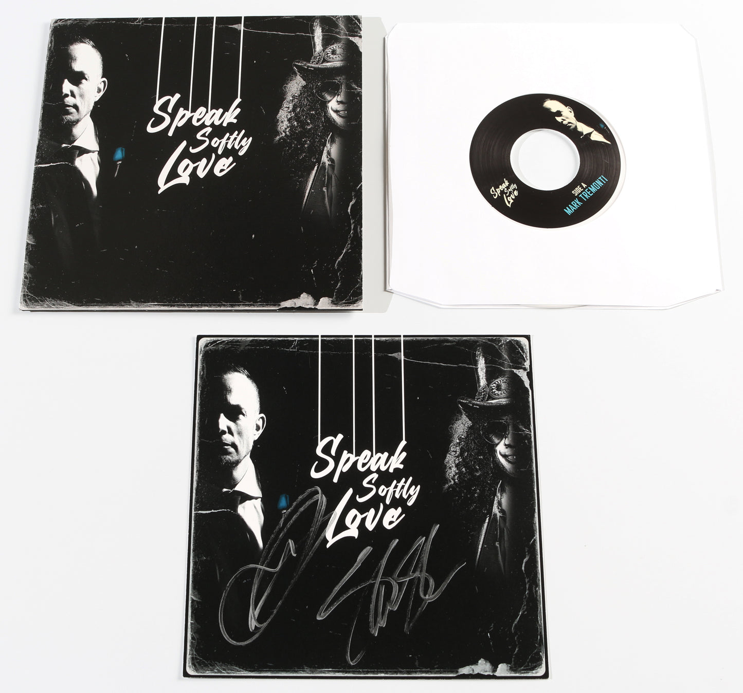 
                  
                    Speak Softly Love Signed 7" 45 Record Sleeve Insert Signed by Mark Tremonti & Slash
                  
                