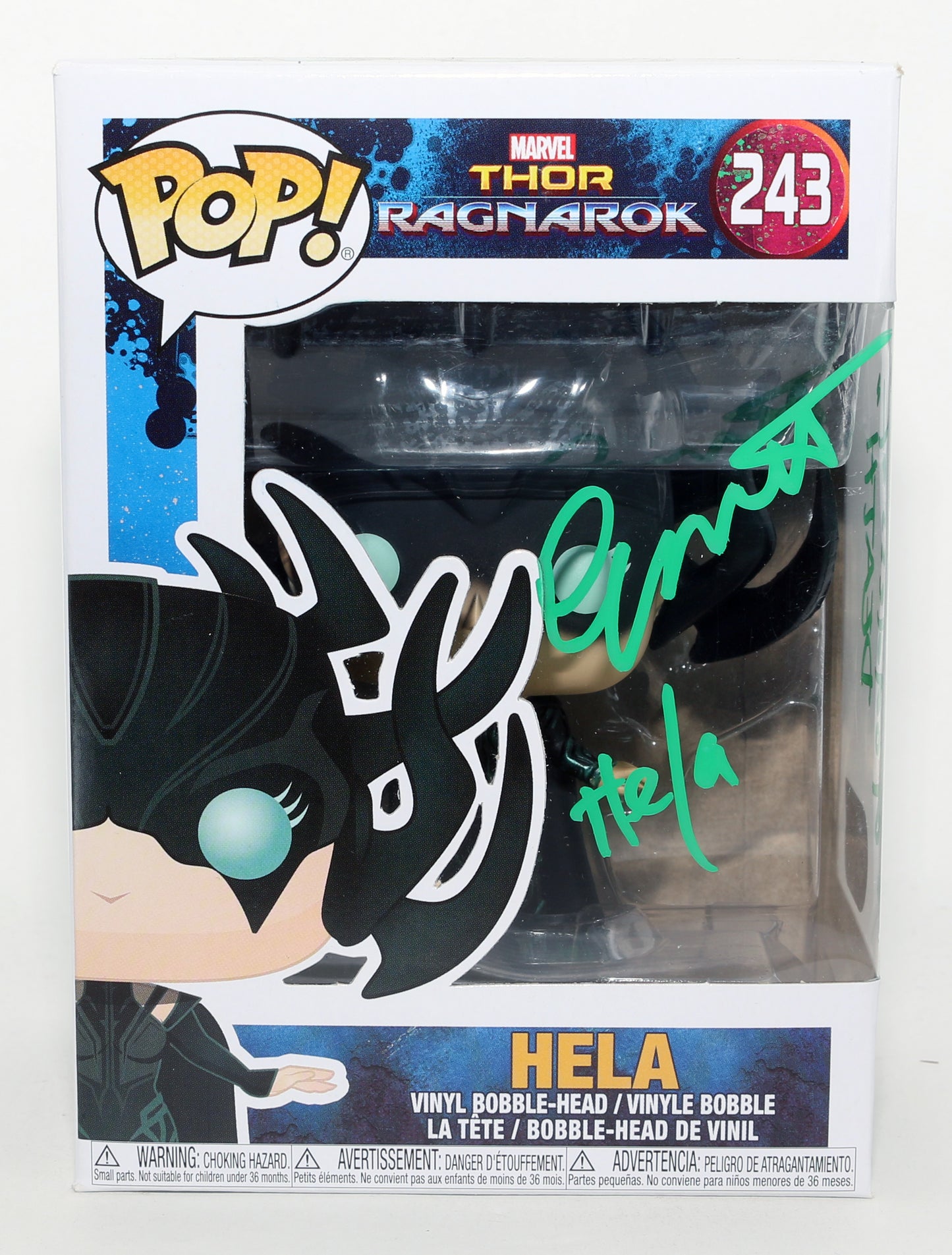 
                  
                    Cate Blanchett as Hela in Thor: Ragnarok (SWAU) Signed Funko POP! #243 with Character Name & Quote
                  
                