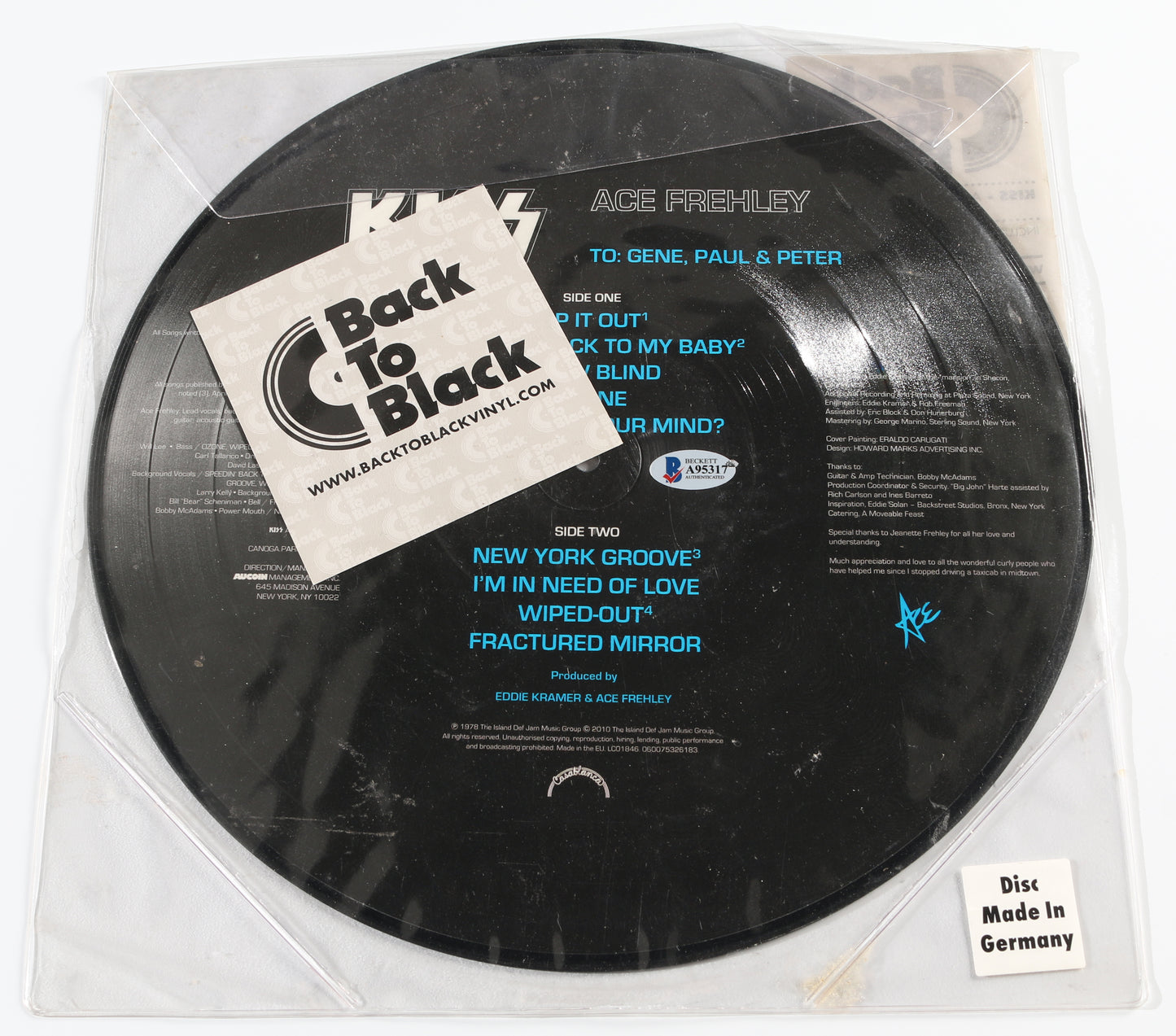 
                  
                    Kiss: Back To Black LP 12" Vinyl Record Signed by Ace Frehley
                  
                