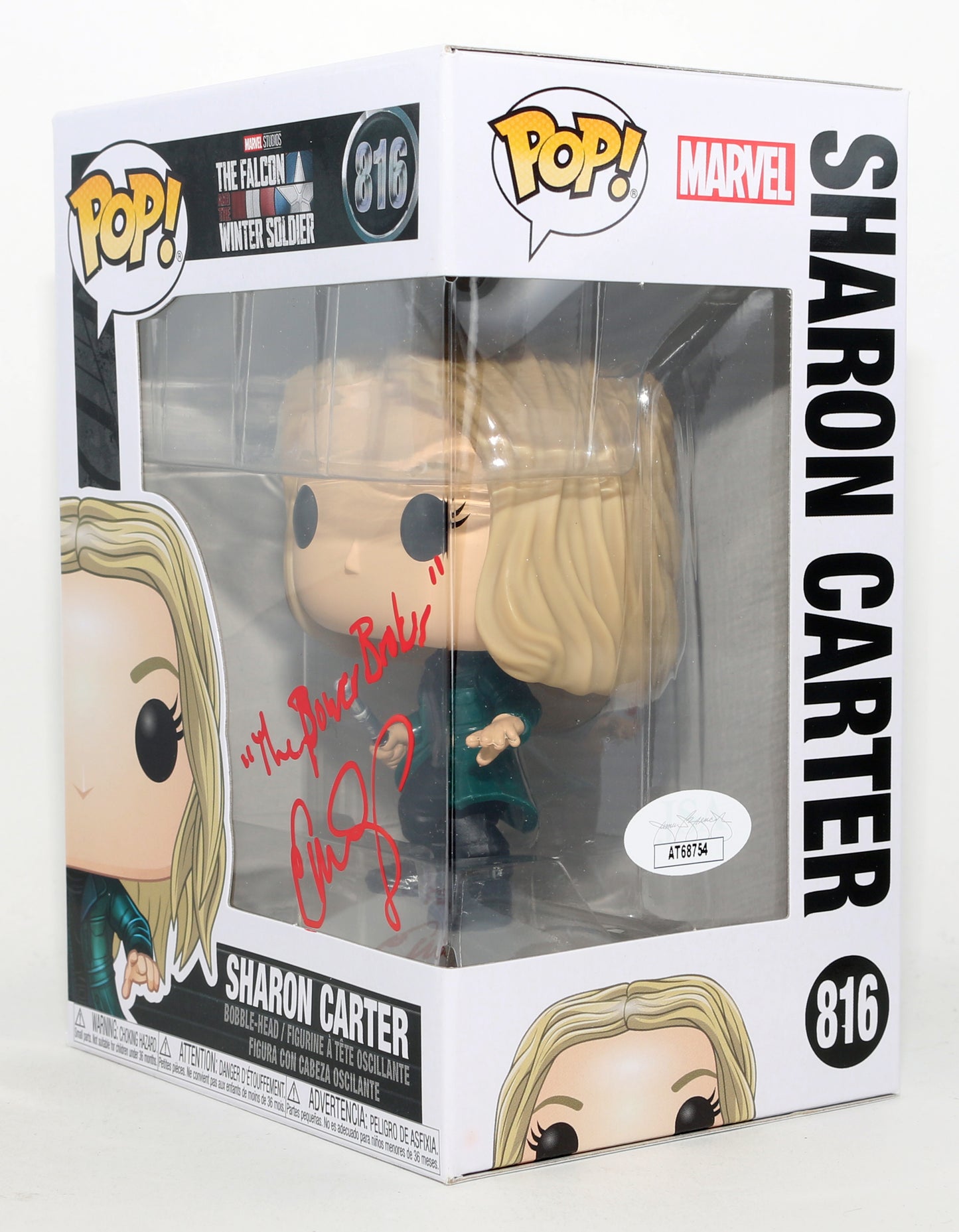 
                  
                    Emily VanCamp as Sharon Carter / The Power Broker in Falcon & the Winter Soldier (JSA) Signed Funko POP! #816 with Character Name
                  
                