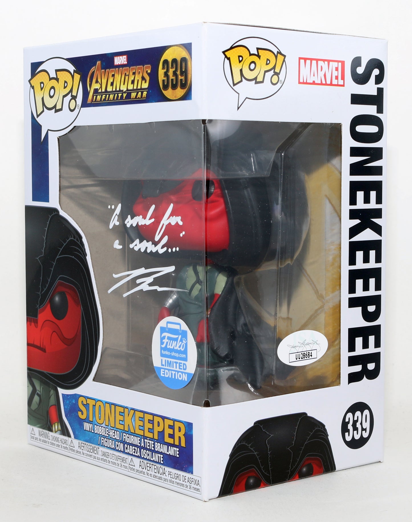 
                  
                    Ross Marquand as the Stonekeeper in Avengers: Infinity War Funko Store Exclusive (JSA) Signed Funko POP! #339 with Quote
                  
                