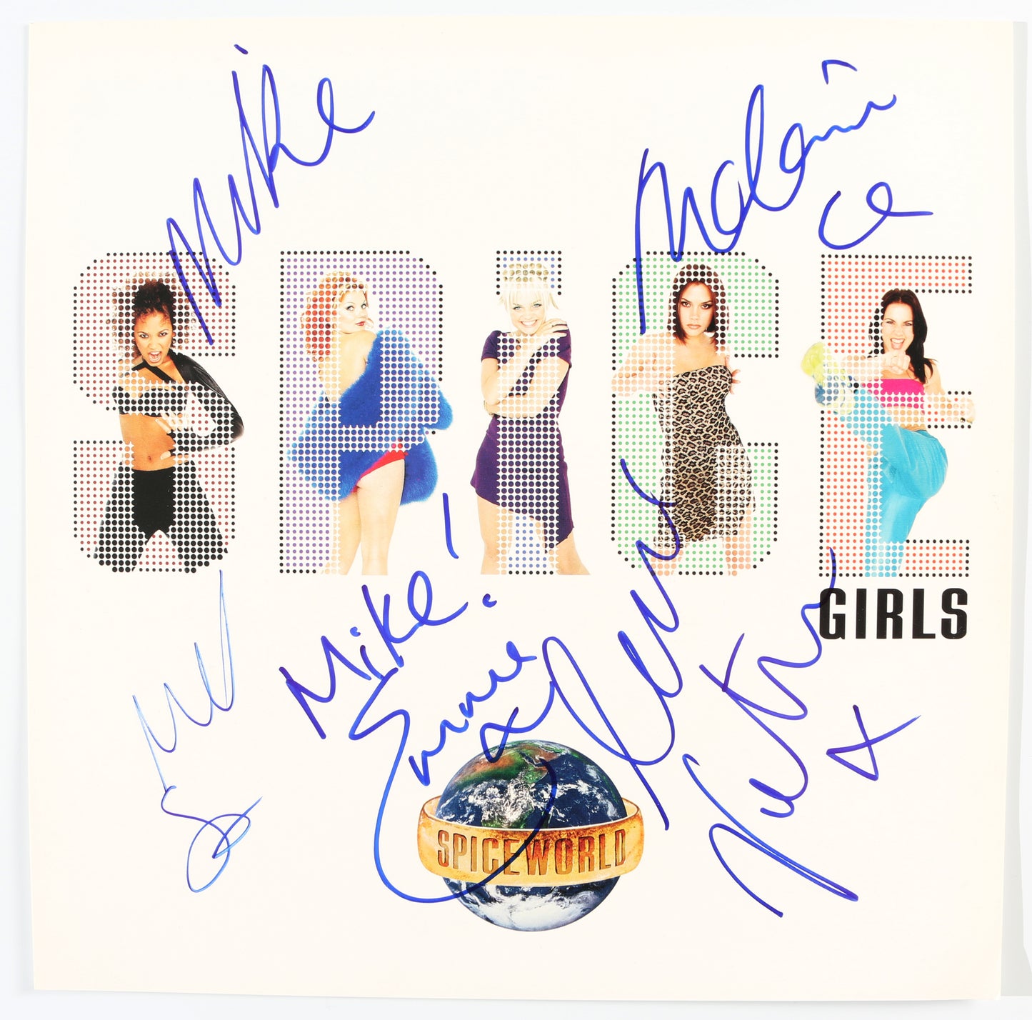 
                  
                    Spice Girls: Spiceworld 12" Promo Flat Band Signed by Victoria Beckham (Posh,) Mel B (Scary,) Melanie C (Sporty,) & Emma Bunton (Baby)
                  
                