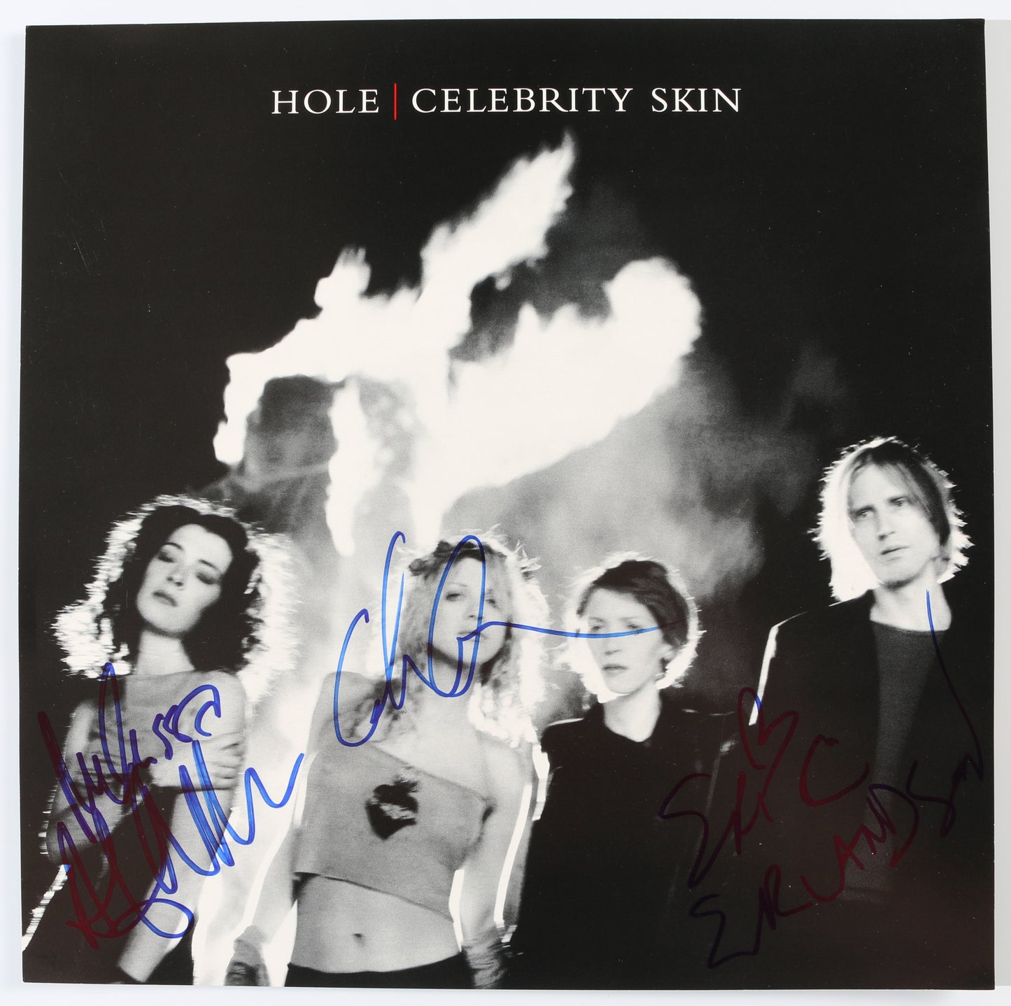 
                  
                    Hole: Celebrity Skin 12" Promo Flat Band Signed by Courtney Love, Eric Erlandson, & Melissa Auf der Maur
                  
                