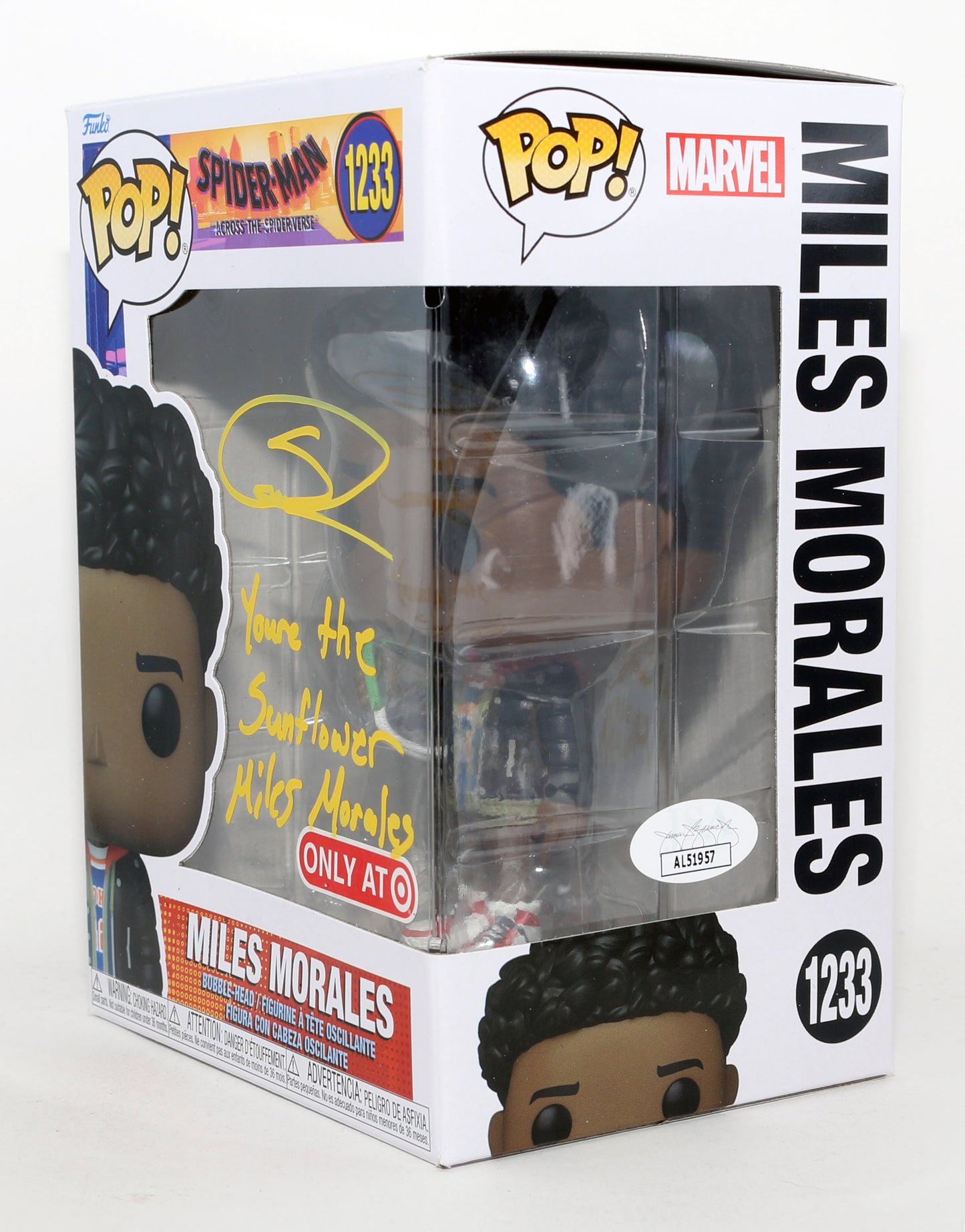 
                  
                    Shameik Moore as Miles Morales / Spider-Man in Spider-Man: Across the Spider-Verse Target Exclusive (JSA) Signed Funko POP! #1233 with Character Name & Quote
                  
                