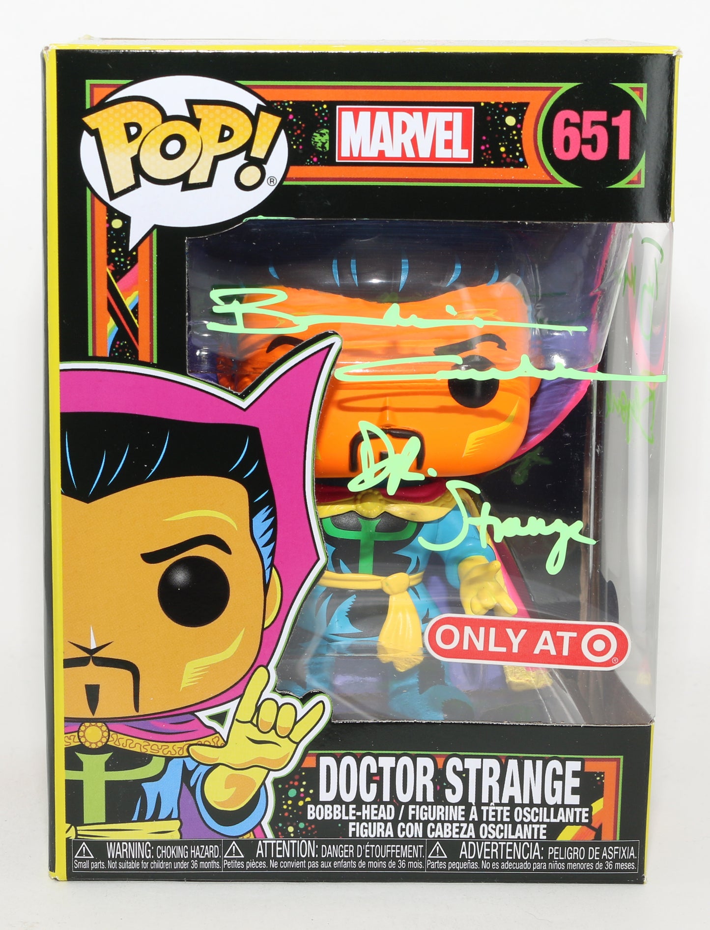 
                  
                    Benedict Cumberbatch as Doctor Strange in Doctor Strange Marvel Blacklight Target Exclusive (Beckett Witnessed) Signed Funko POP! #651 with Character Name & Quote
                  
                