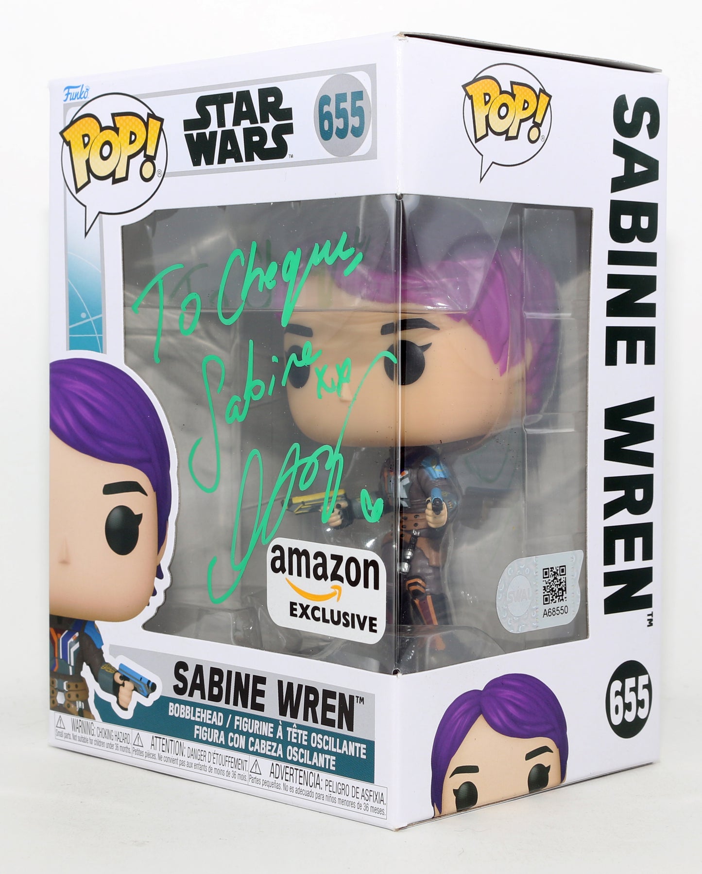 
                  
                    Natasha Liu Bordizzo as Sabine Wren in Star Wars: Ahsoka Amazon Exclusive (SWAU) Signed Funko POP! #655 with Character Name
                  
                