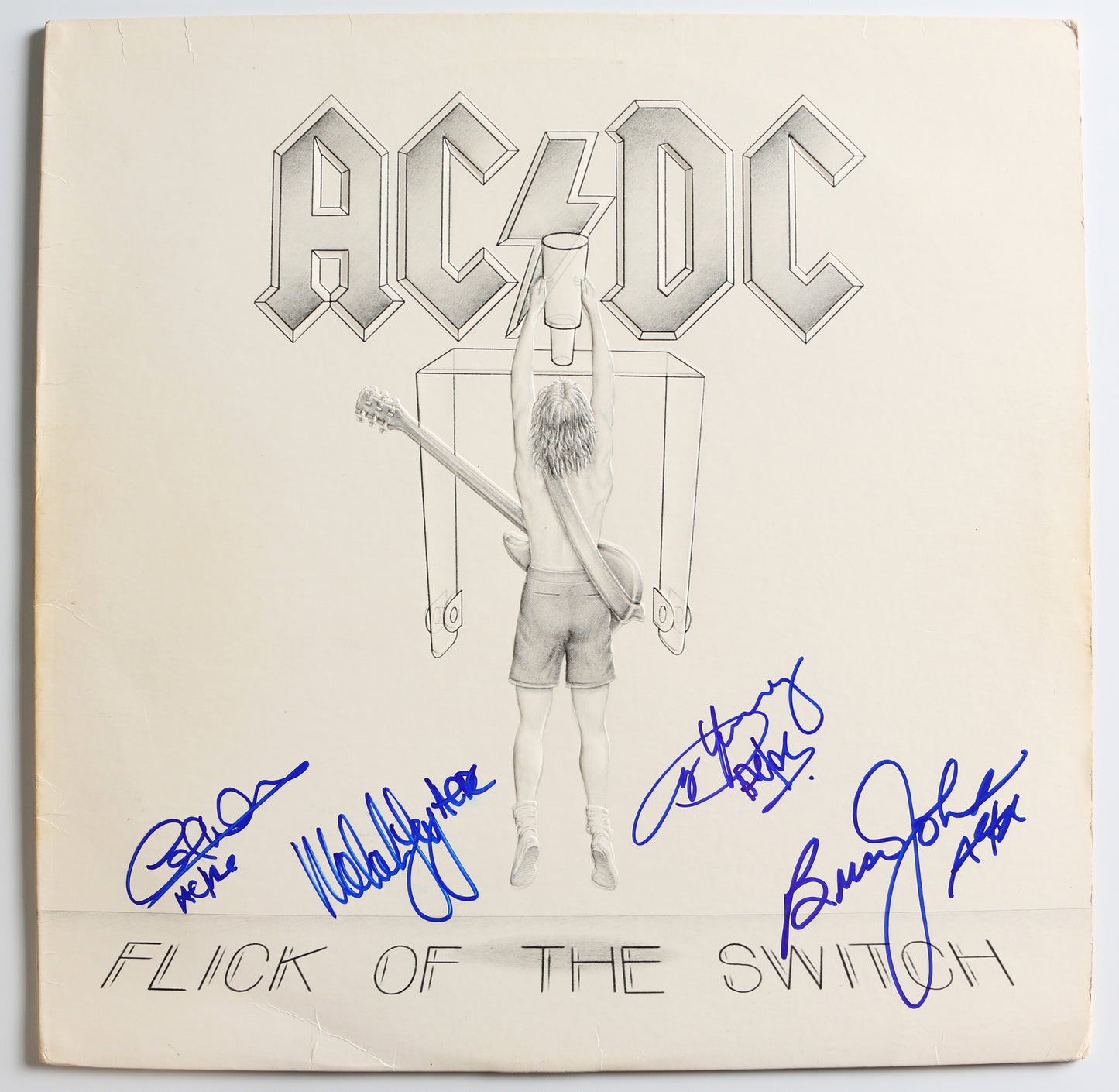 
                  
                    AC/DC: Flick of The Switch LP 12" Vinyl Record Signed by Brian Johnson, Angus Young, Malcom Young, & Cliff Williams
                  
                