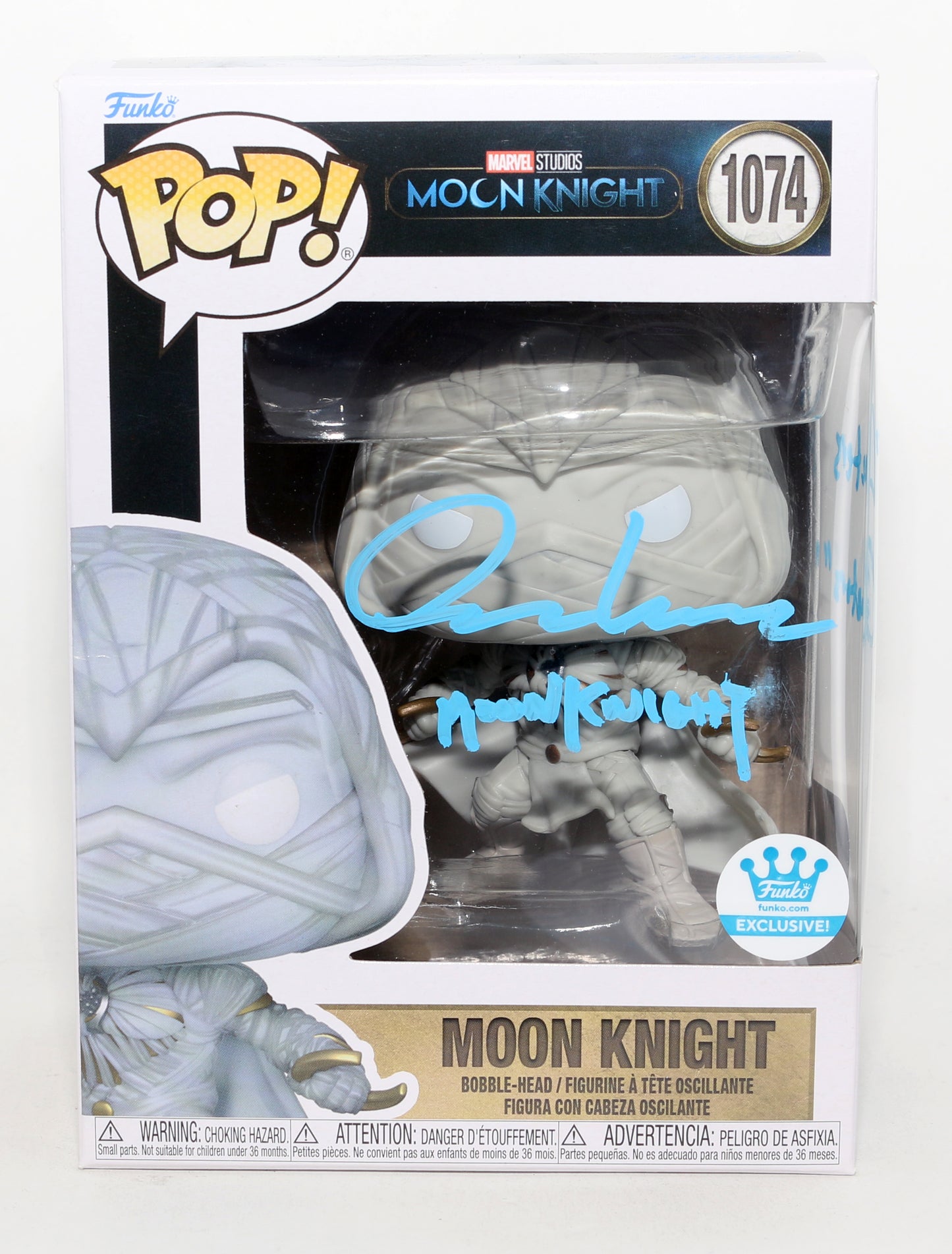 
                  
                    Oscar Isaac as Moon Knight in Moon Knight Funko Exclusive (SWAU) Signed Funko POP! #1074 with Character Name & Quote
                  
                