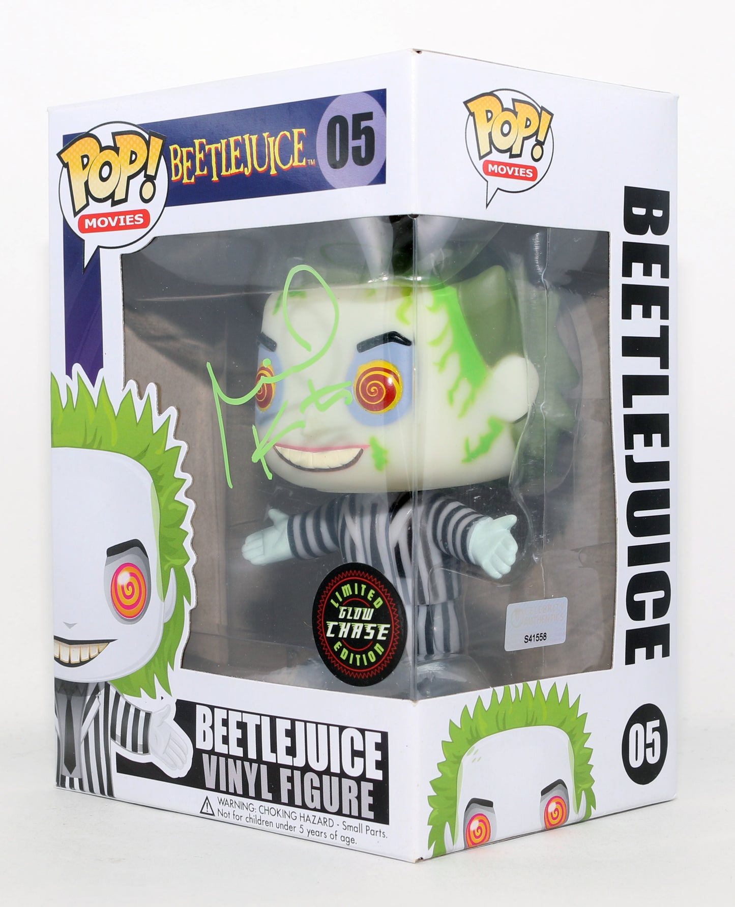 
                  
                    Michael Keaton as Beetlejuice in Tim Burton's Beetlejuice GITD Chase Limited Edition (Celebrity Authentics) Signed Funko POP! #05
                  
                