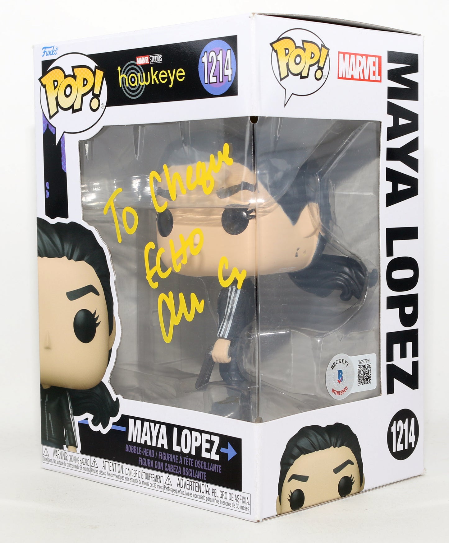 
                  
                    Alaqua Cox as Maya Lopez in Hawkeye (Beckett) Signed Funko POP! #1214 with Character Name
                  
                
