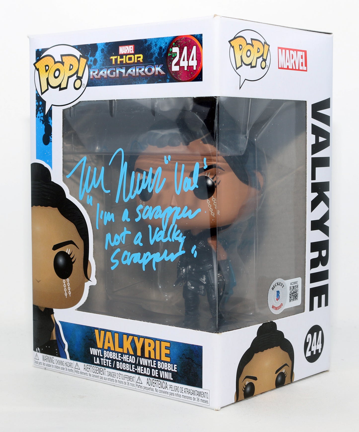 
                  
                    Tessa Thompson as Valkyrie in Thor: Ragnarok (Beckett) Signed Funko POP! #244 with Character Name & Quote
                  
                
