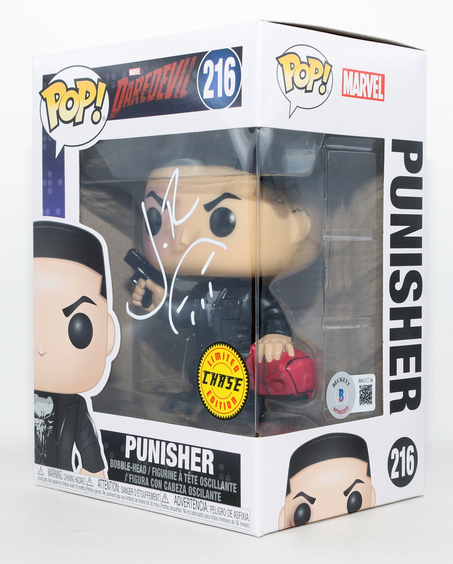 
                  
                    Jon Bernthal as The Punisher in Daredevil Chase Limited Edition (Beckett) Signed Funko POP! #216 with Remark
                  
                