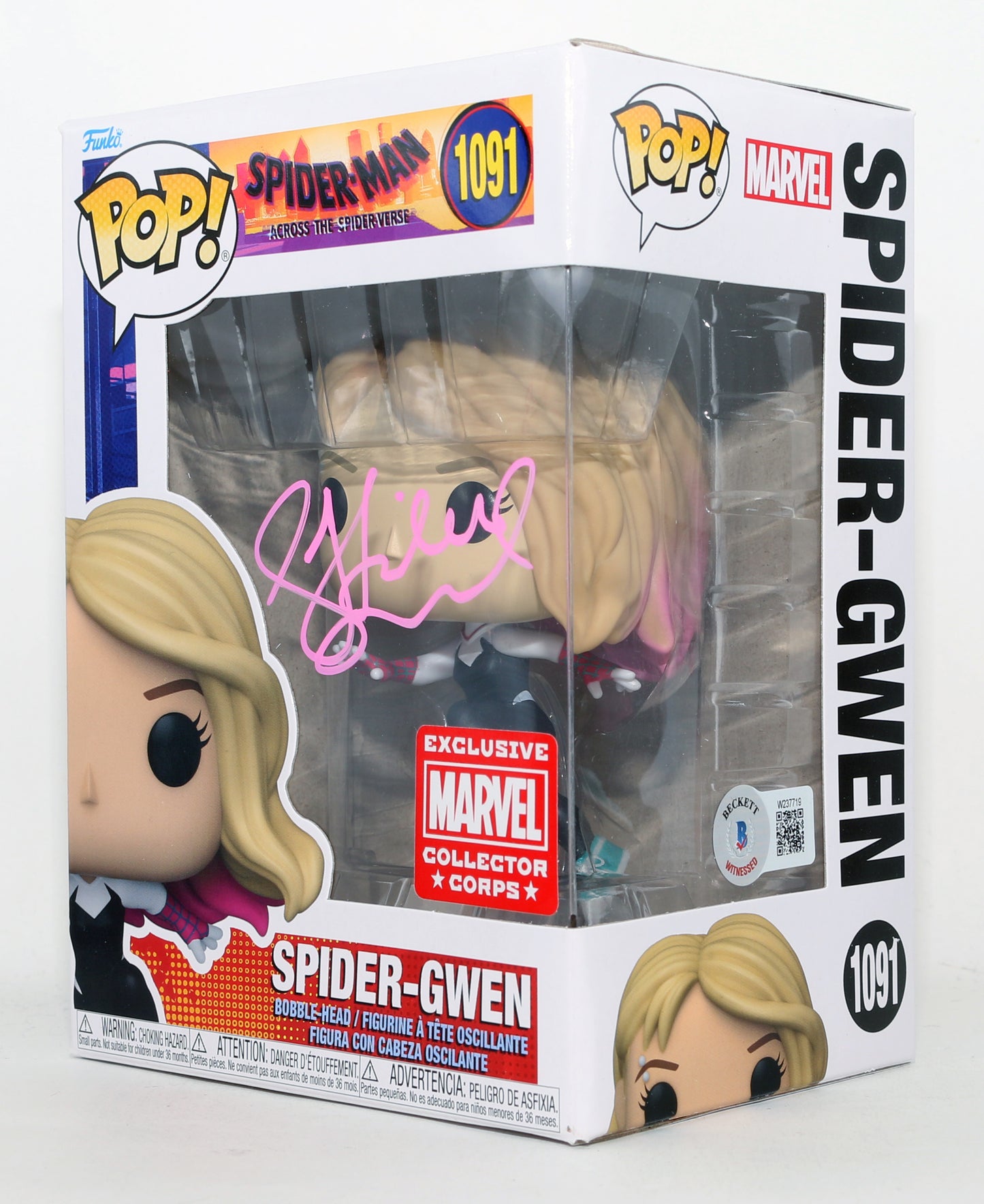 
                  
                    Hailee Steinfeld as Spider-Gwen in Spider-Man: Across the Spider-Verse Marvel Collector Corps Exclusive (Beckett) Signed Funko POP! #1091
                  
                