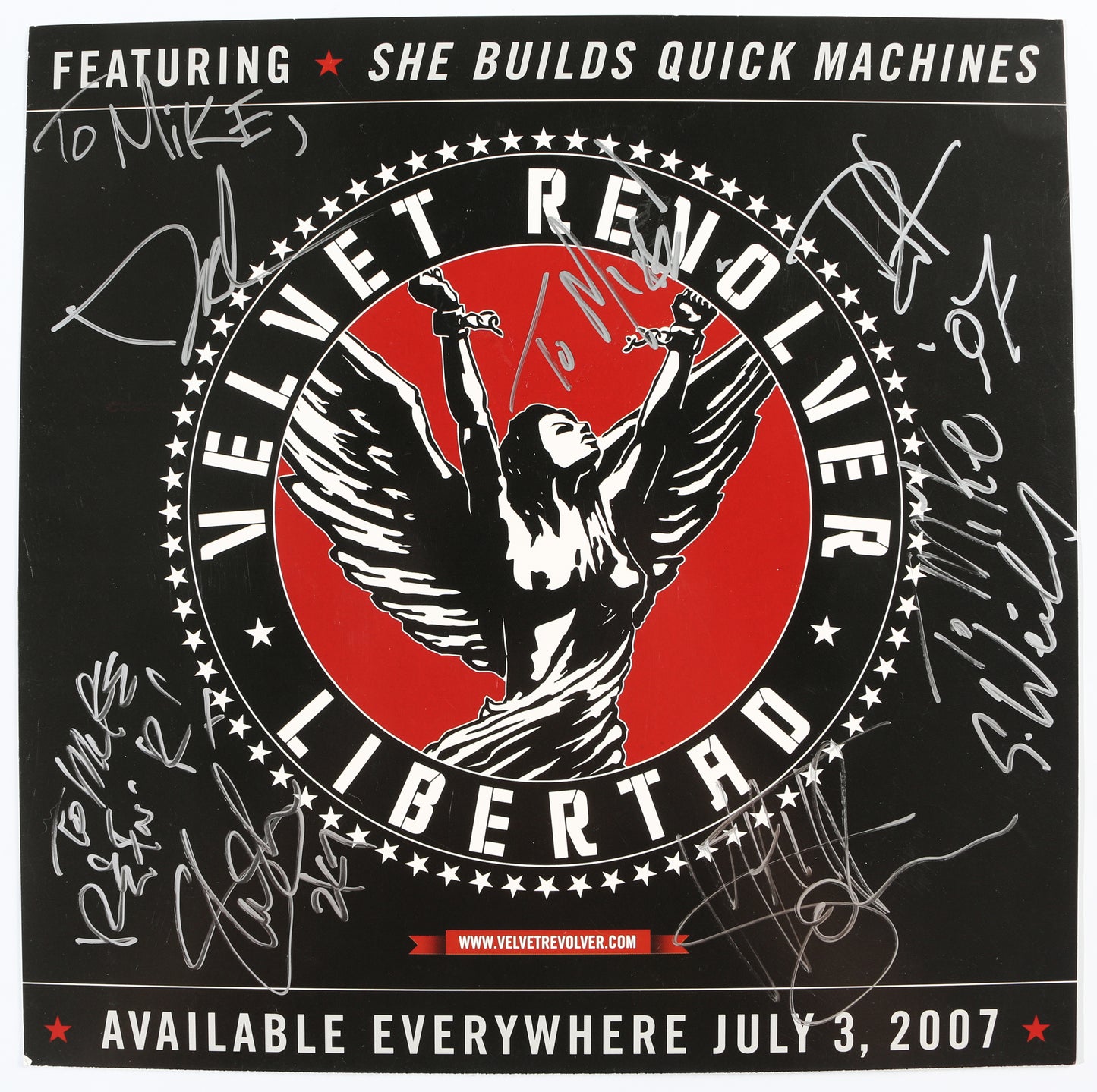 
                  
                    Velvet Revolver: Libertad 12" Promo Flat Poster Band Signed by Slash, Duff McKagan, Matt Sorum, Dave Kushner, & Scott Weiland
                  
                
