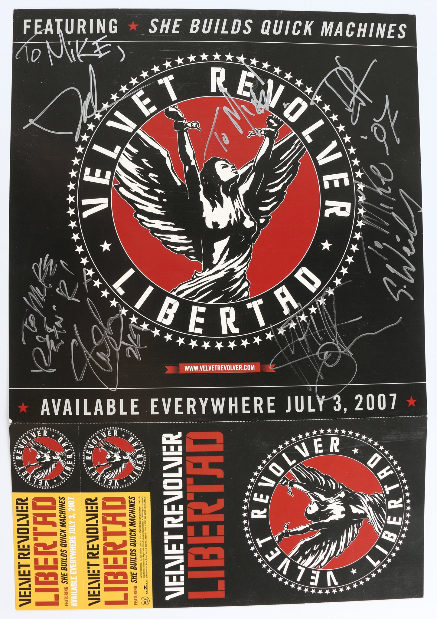 
                  
                    Velvet Revolver: Libertad 12" Promo Flat Poster Band Signed by Slash, Duff McKagan, Matt Sorum, Dave Kushner, & Scott Weiland
                  
                