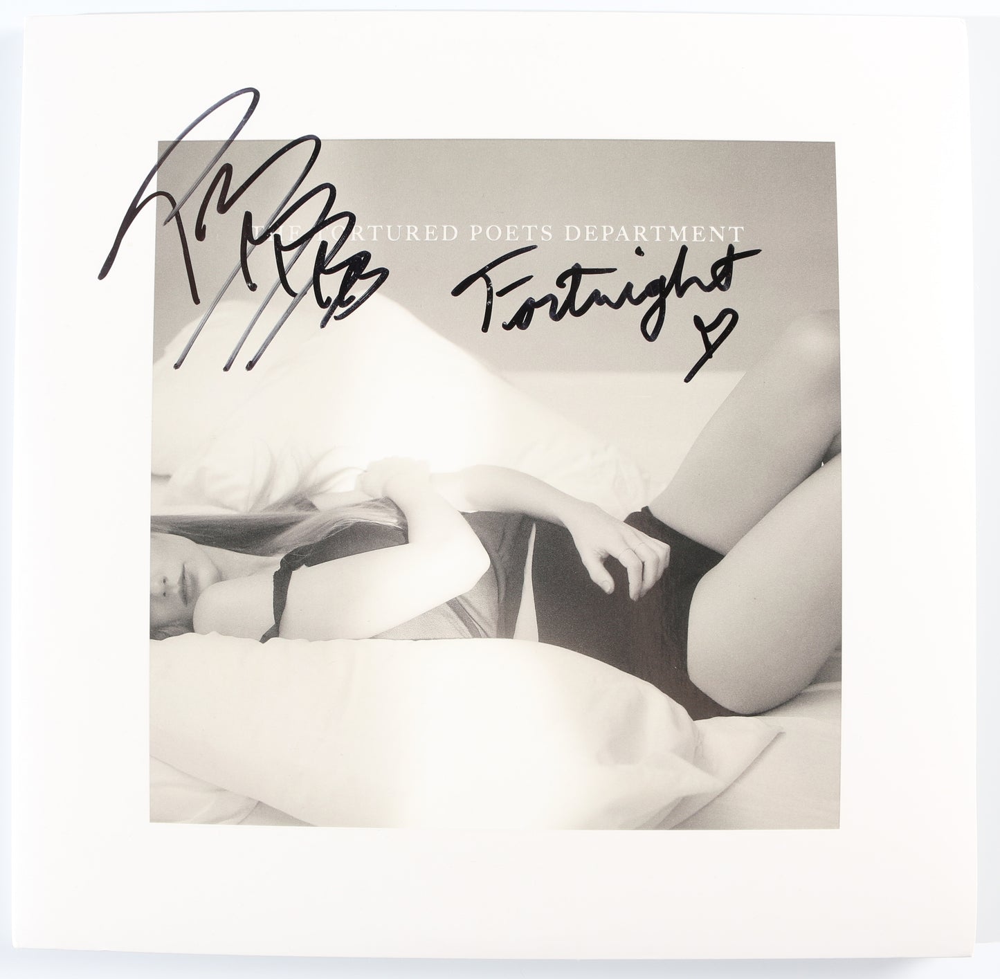
                  
                    The Tortured Poets Department by Taylor Swift Ghosted White LP 12" Vinyl Record Signed by Post Malone with "Fortnight" Inscription
                  
                