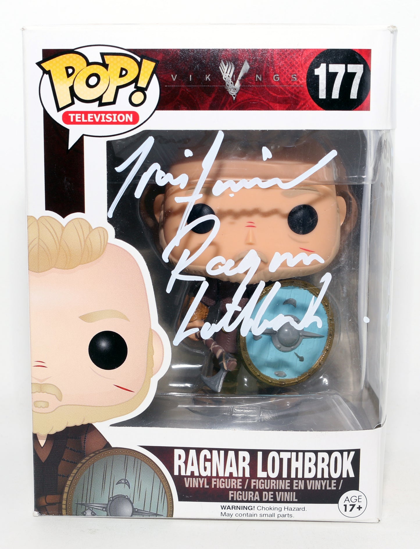 
                  
                    Travis Fimmel as Ragnar Lothbrok in Vikings Signed Funko POP! #177 with Character Name & Quote
                  
                