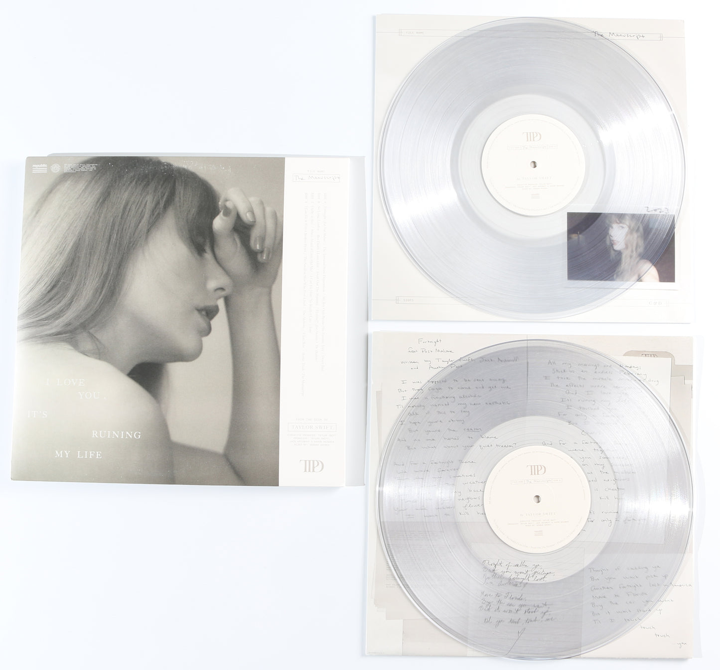 
                  
                    The Tortured Poets Department by Taylor Swift Ghosted White LP 12" Vinyl Record Signed by Post Malone with "Fortnight" Inscription
                  
                