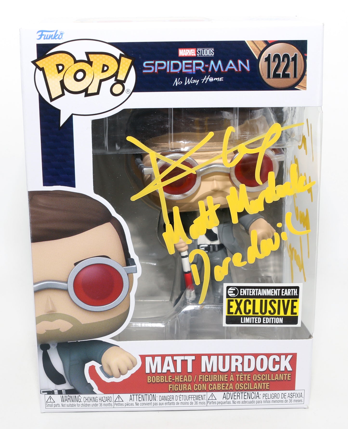 
                  
                    Charlie Cox as Matt Murdock / Daredevil in Spider-Man: No Way Home Entertainment Earth Exclusive Signed Funko POP! #1221 with Character Names & Quote
                  
                