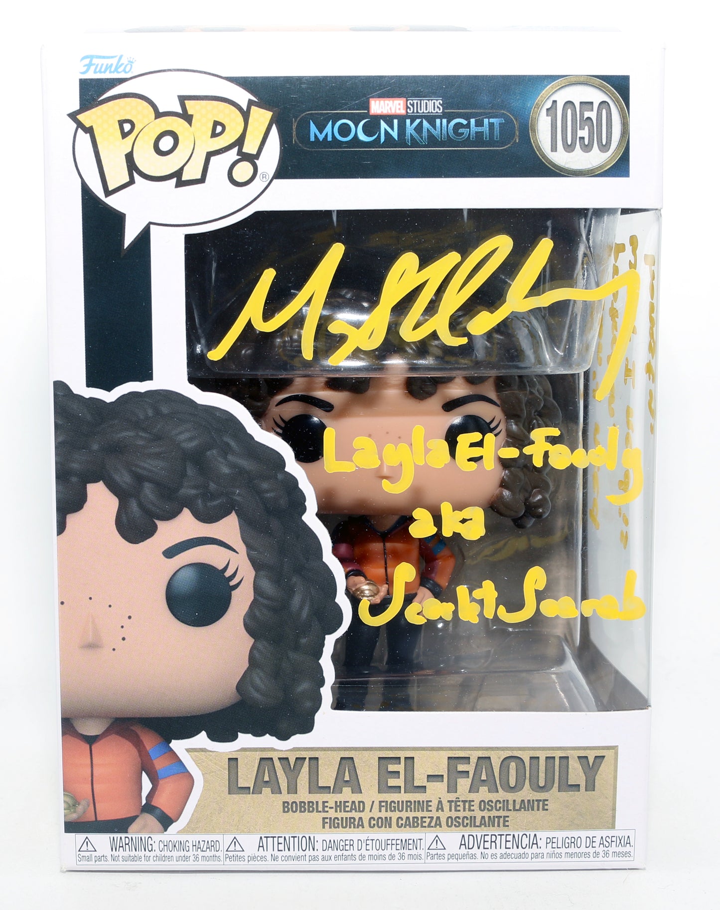 
                  
                    May Calamawy as Layla El-Faouly / Scarlet Scarab in Moon Knight Signed Funko POP! #1050 with Character Name & Quote
                  
                