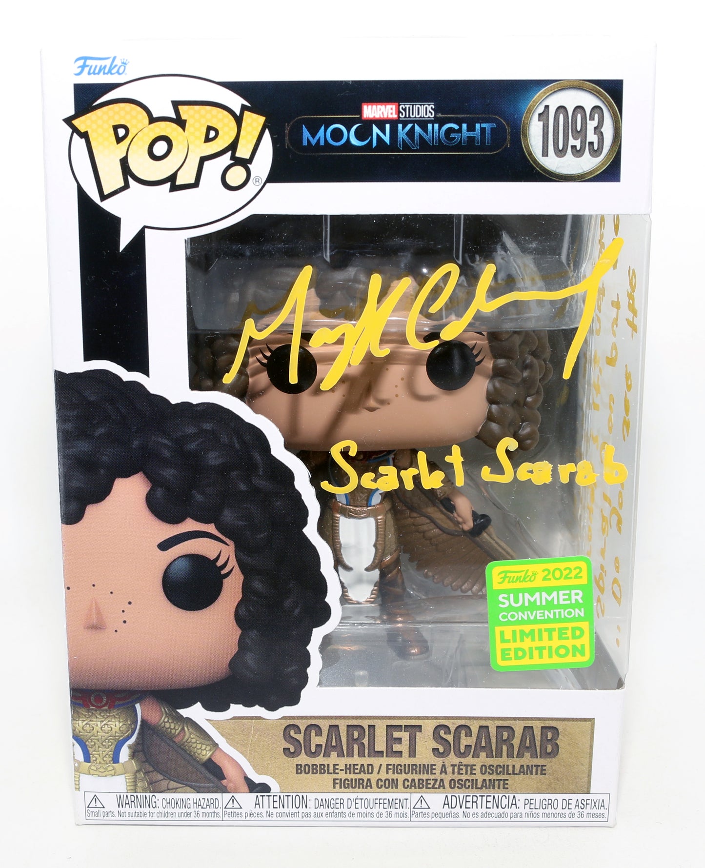 
                  
                    May Calamawy as Scarlet Scarab in Moon Knight 2022 Summer Convention Exclusive Signed Funko POP! #1093 with Character Name & Quote
                  
                