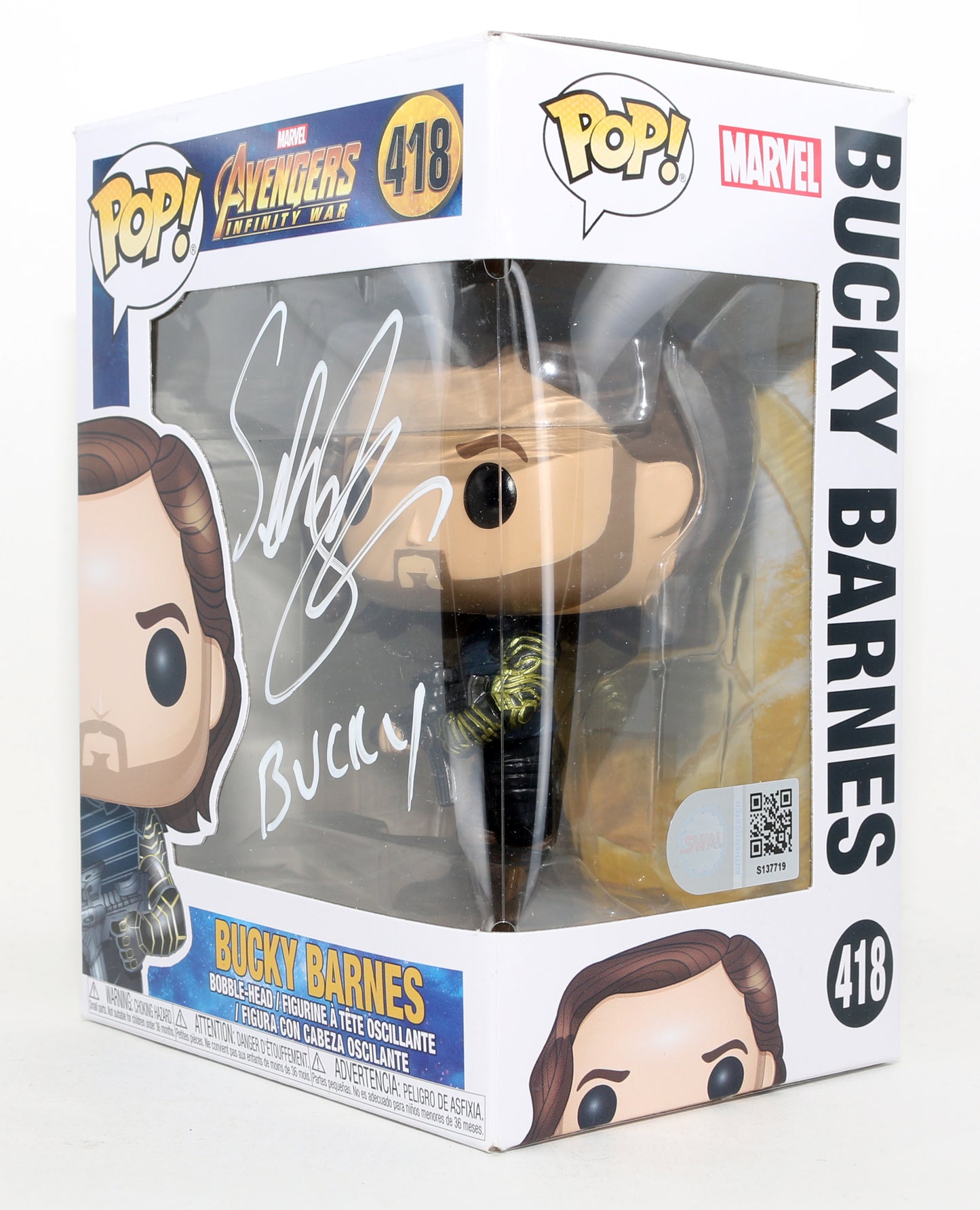 
                  
                    Sebastian Stan as Bucky Barnes in Avengers: Infinity War (SWAU) Signed Funko POP! #418 with Character Name
                  
                