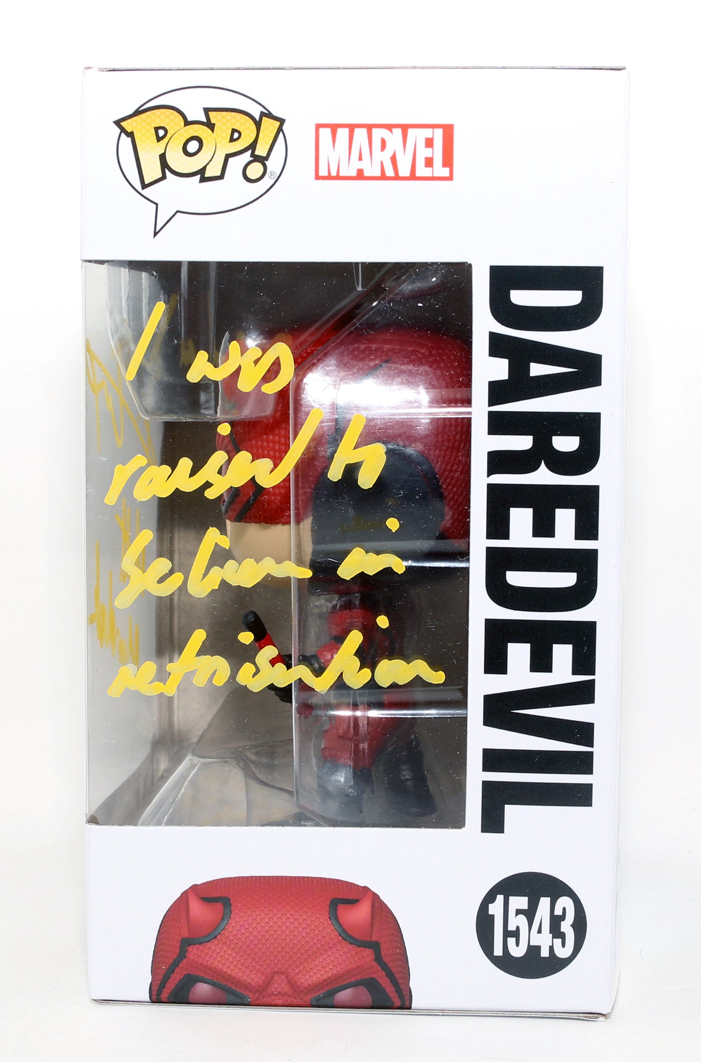 
                  
                    Charlie Cox as Daredevil in Daredevil: Born Again Signed Funko POP! #1543 with Character Name & Quote
                  
                