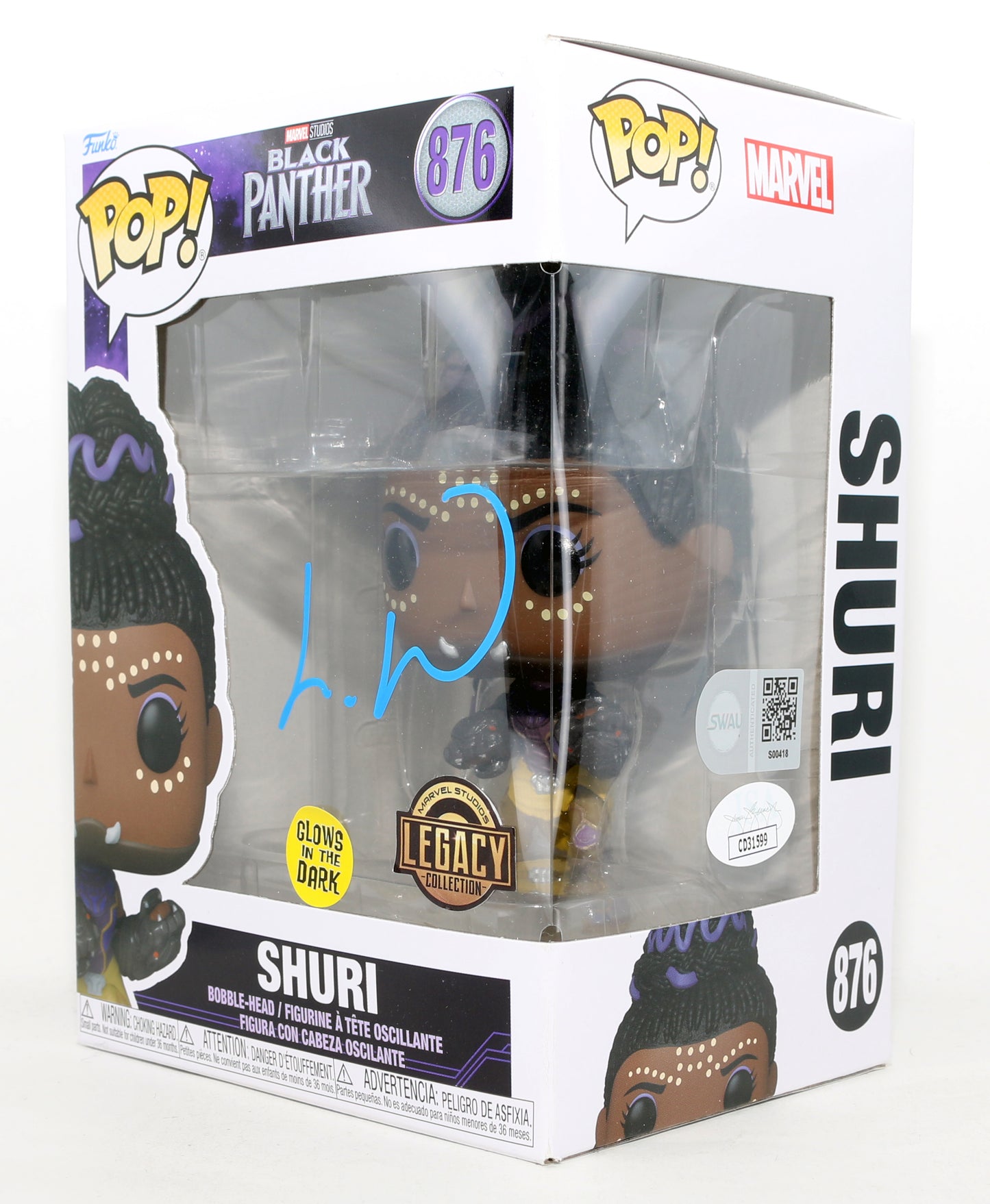 
                  
                    Letitia Wright as Shuri in Black Panther GITD Marvel Legacy Exclusive (JSA / SWAU) Signed Funko POP! #876
                  
                