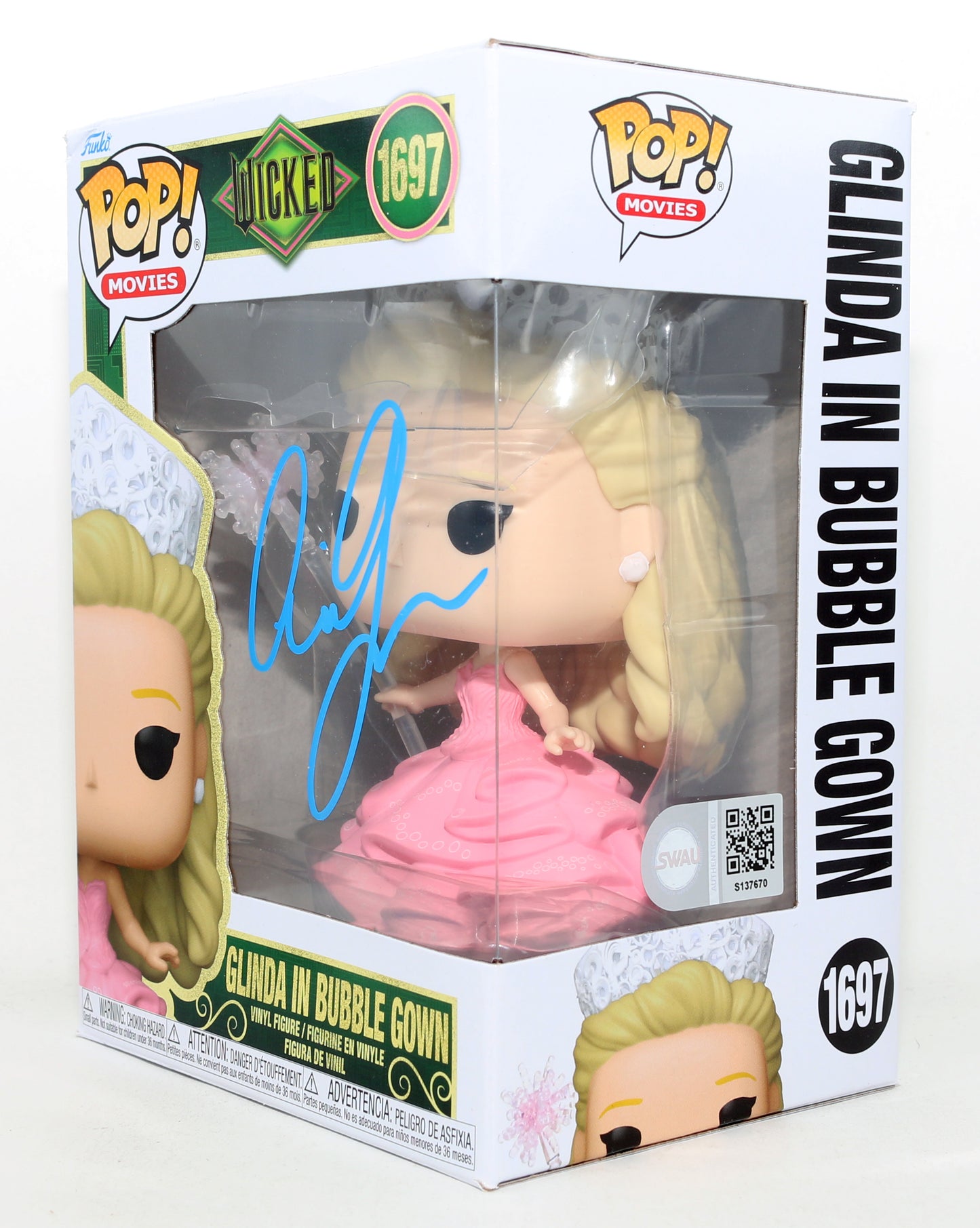
                  
                    Ariana Grande as Glinda in Bubble Gown in Wicked (SWAU) Signed Funko POP! #1697
                  
                