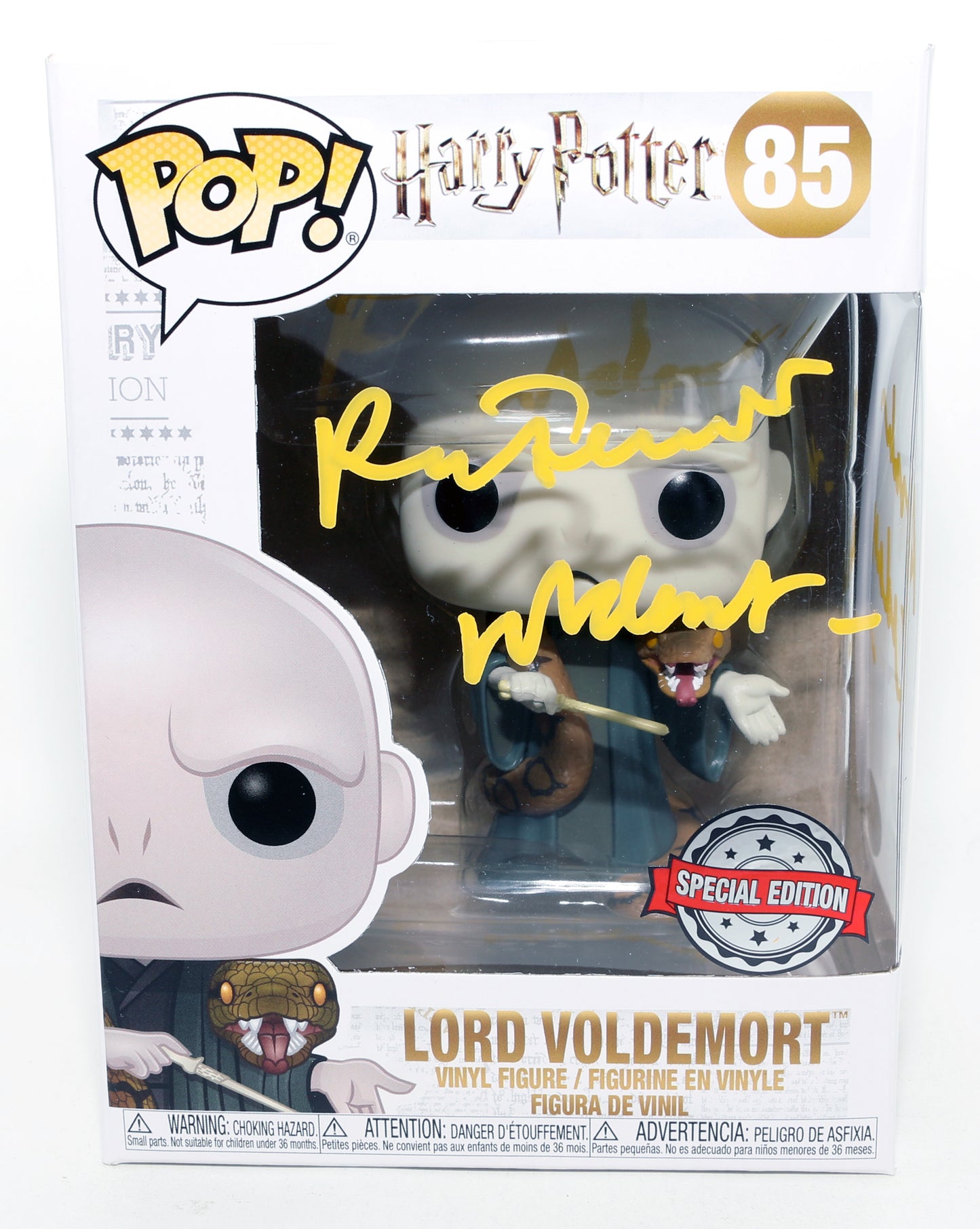 
                  
                    Ralph Fiennes as Lord Voldemort in Harry Potter Special Edition (JSA) Signed Funko POP! #85 with Character Name & Quote
                  
                