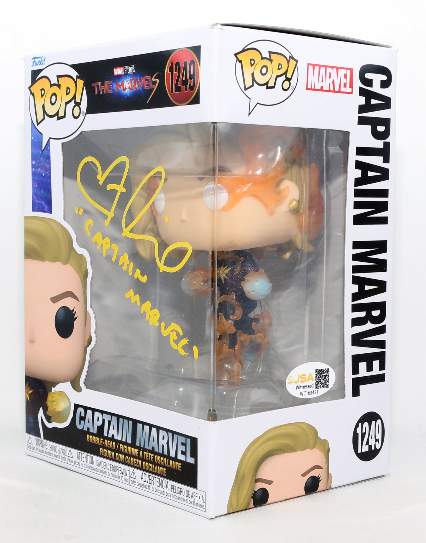 
                  
                    Brie Larson as Captain Marvel in The Marvels (JSA) Signed Funko POP! #1249 with Character Name
                  
                