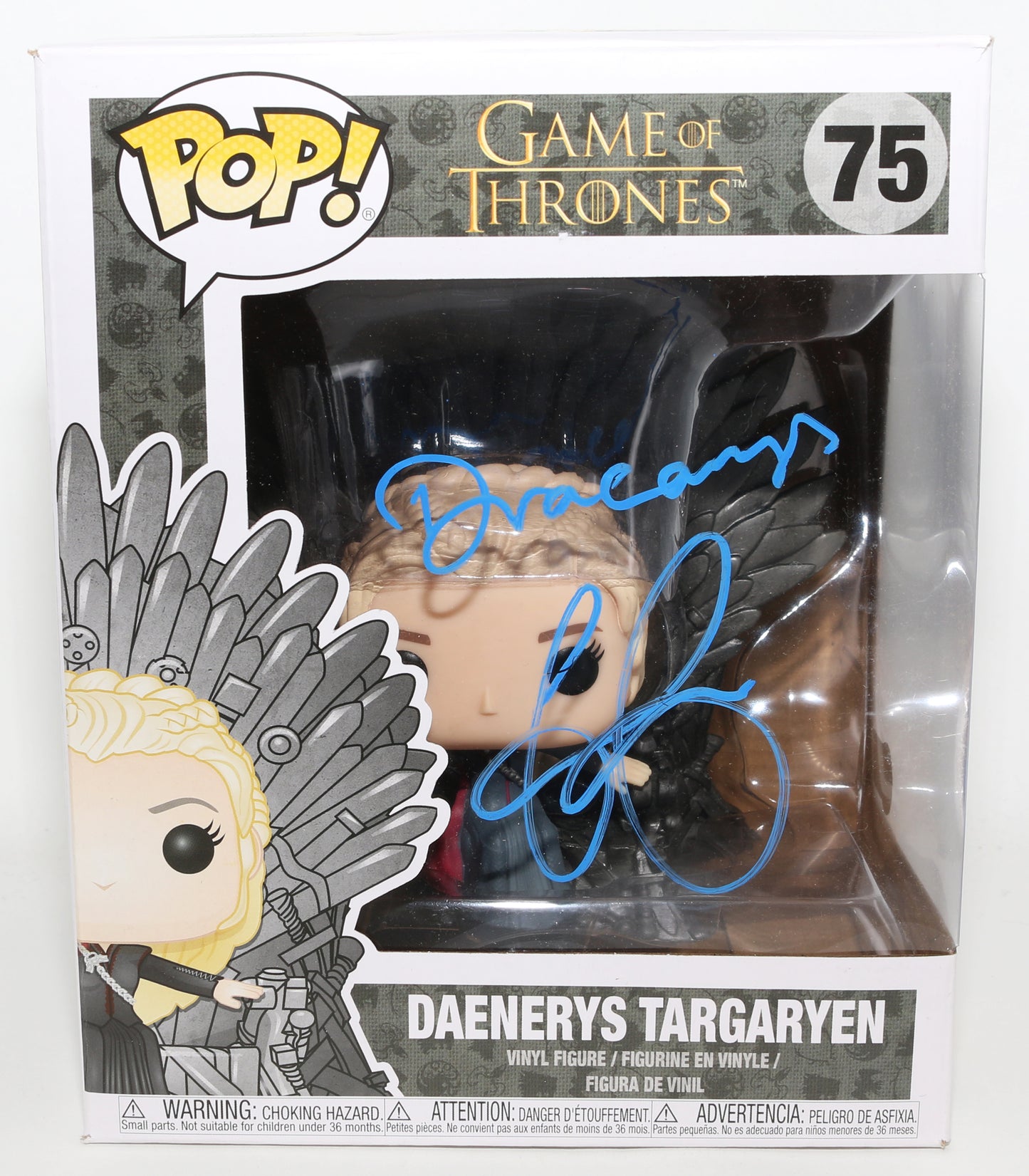 
                  
                    Emilia Clarke as Daenerys Targaryen in Game of Thrones (Beckett Witnessed) Signed Oversized Funko POP! #75 with Quote
                  
                