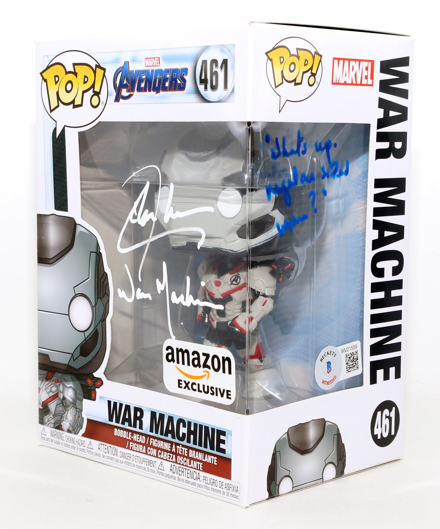 
                  
                    Don Cheadle as War Machine in Avengers Amazon Exclusive (Beckett) Signed Funko POP! #461 with Character Name & Quote
                  
                