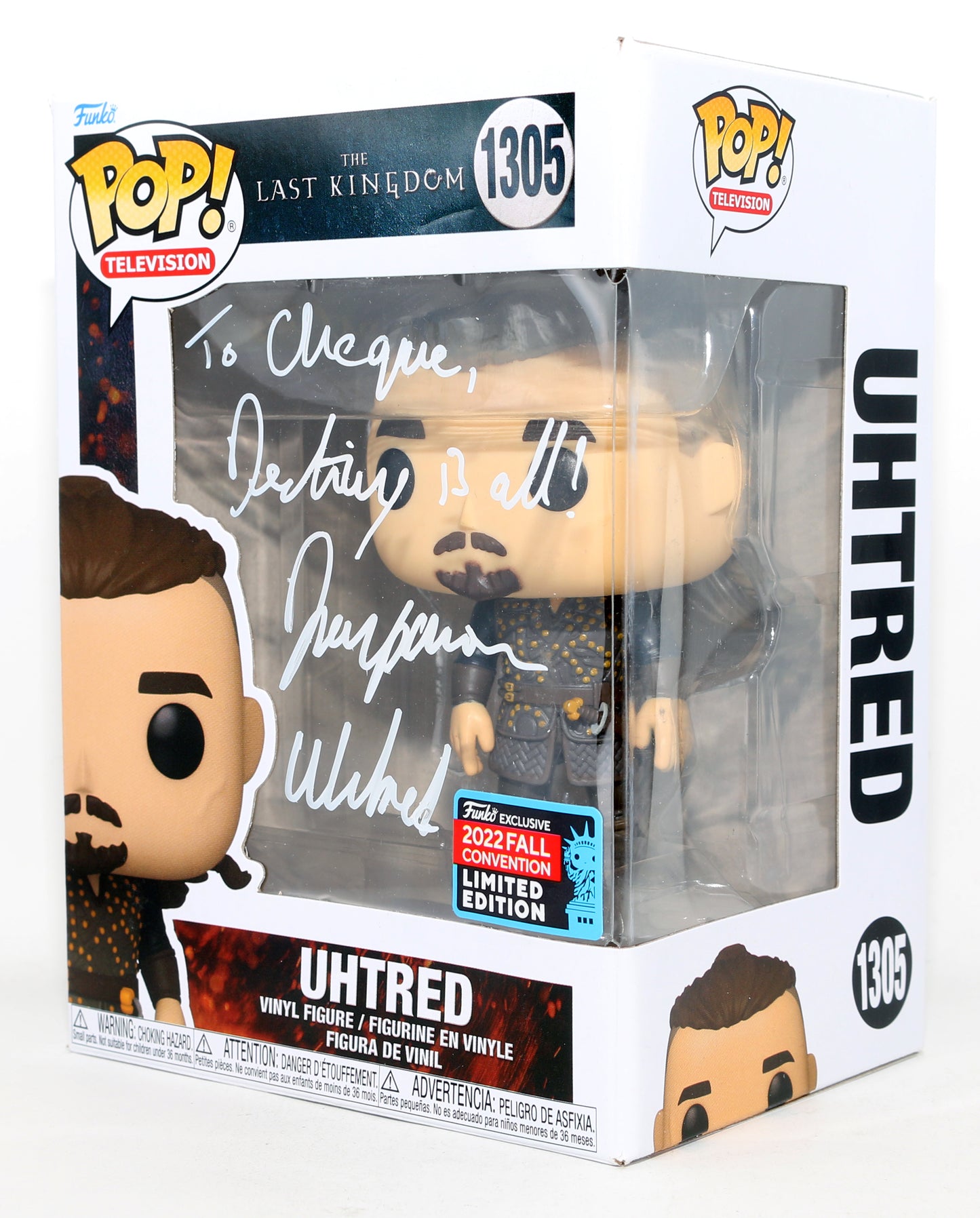 
                  
                    Alexander Dreymon as Uhtred in The Last Kingdom 2022 Fall Convention Limited Edition Signed Funko POP! #1305 with Character Name & Quote
                  
                