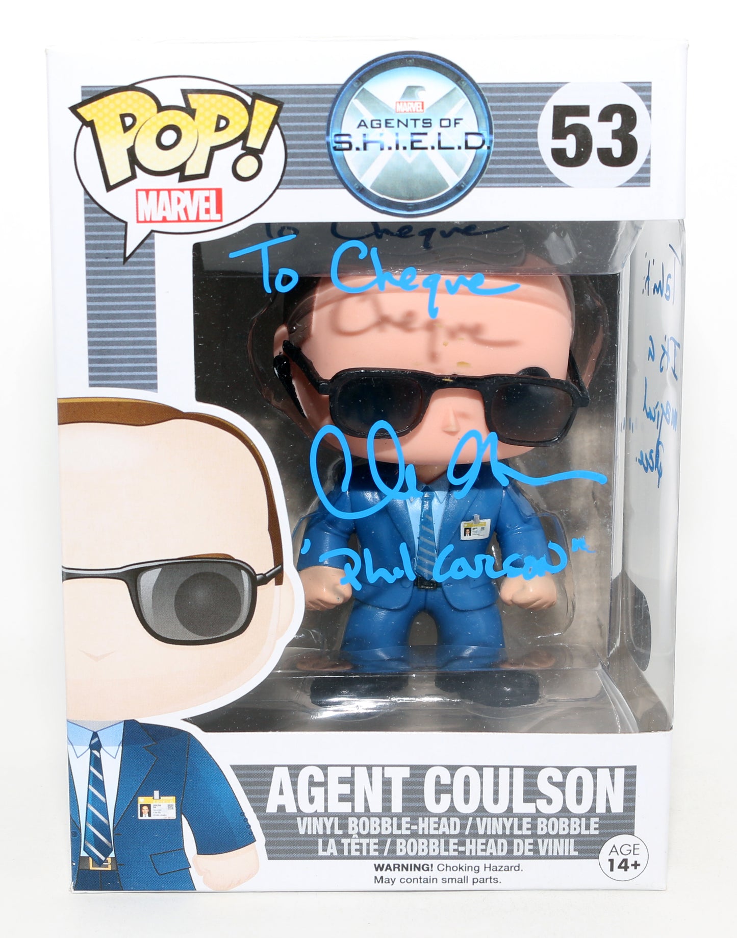 
                  
                    Clark Gregg as Agent Phil Coulson in Agents of S.H.I.E.L.D. (SWAU) Signed Funko POP! #53 with Character Name & Quote
                  
                