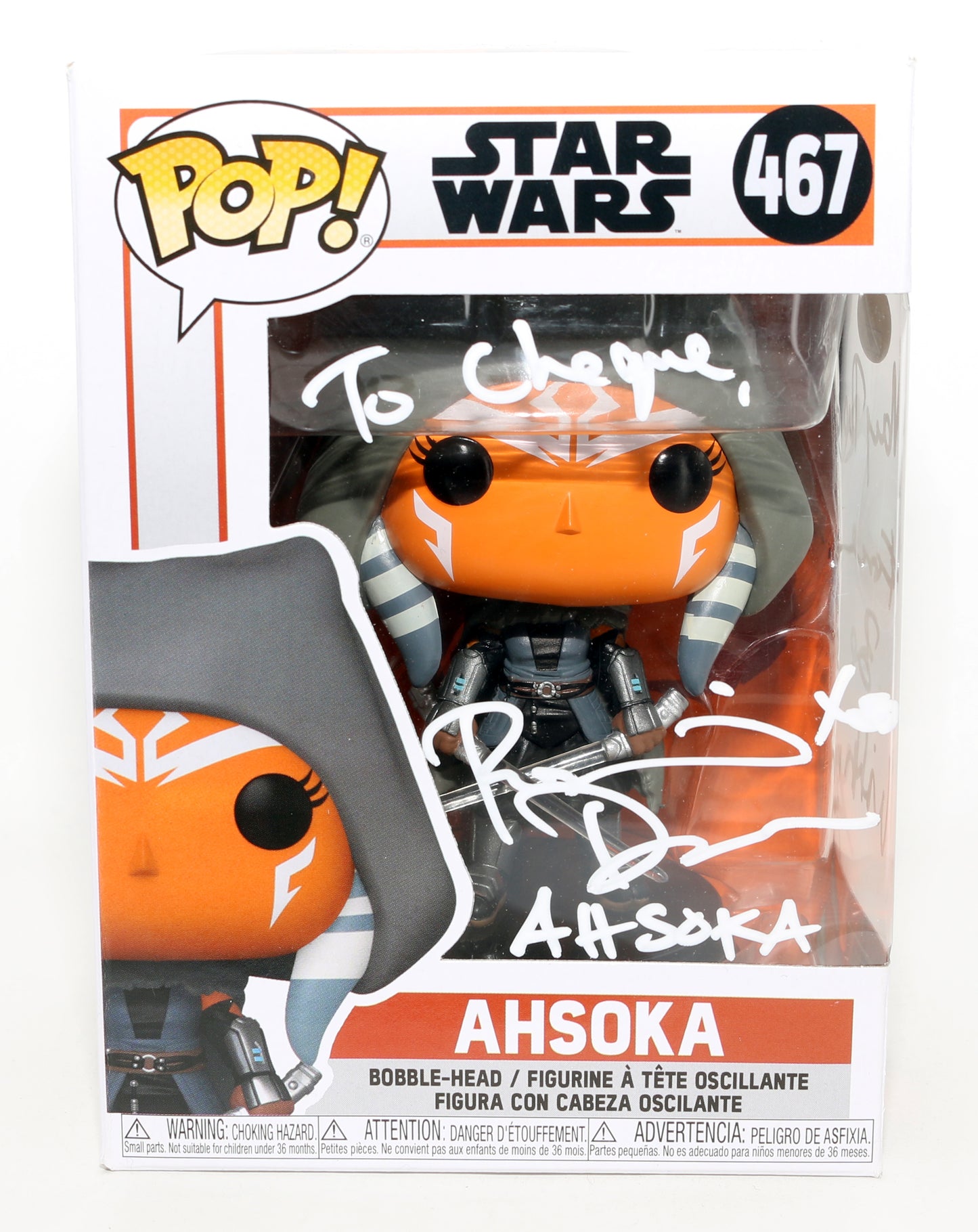 
                  
                    Rosario Dawson as Ahsoka Tano in Star Wars: Ahsoka (JSA) Signed Funko POP! #467 with Character Name & Quote
                  
                