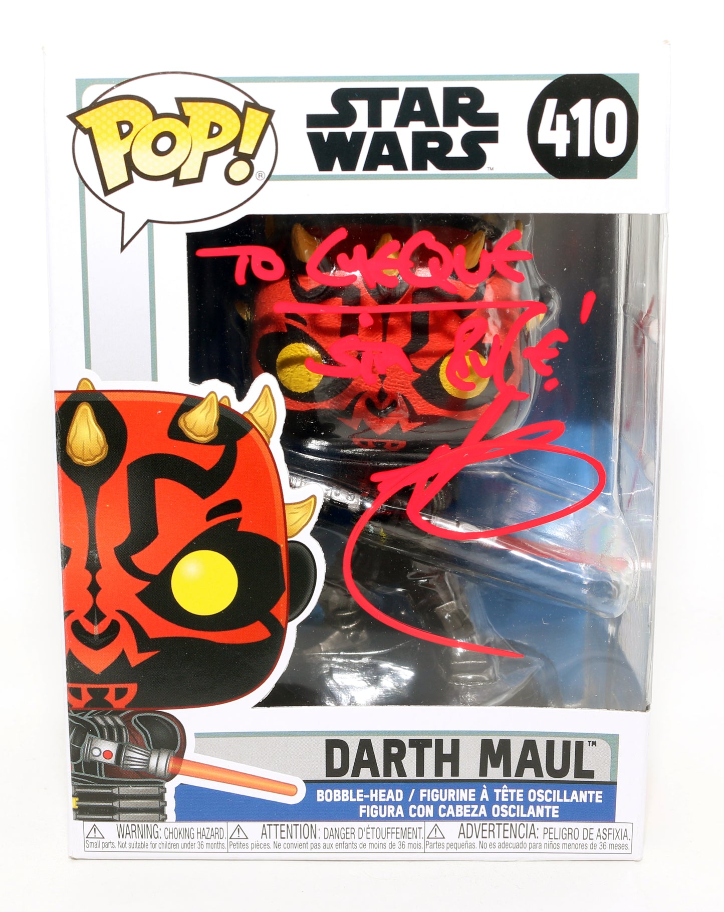 
                  
                    Sam Witwer as Darth Maul in Star Wars: The Clone Wars (JSA) Signed Funko POP! #410
                  
                