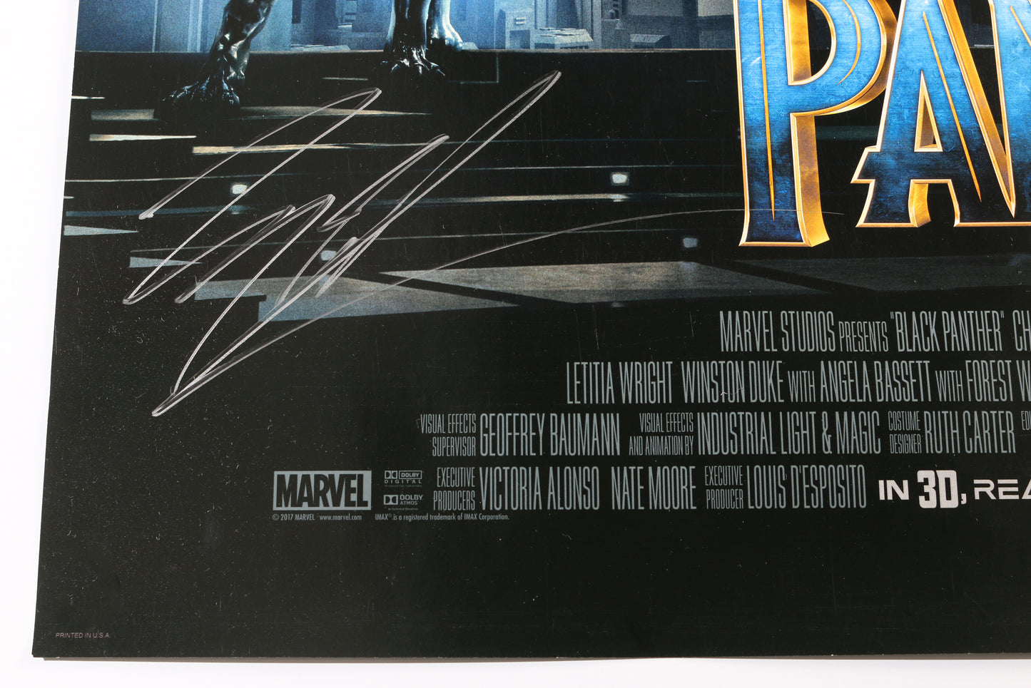
                  
                    Black Panther 27x40 Poster Cast Signed by Chadwick Boseman, Michael B. Jordan, & Letitia Wright
                  
                