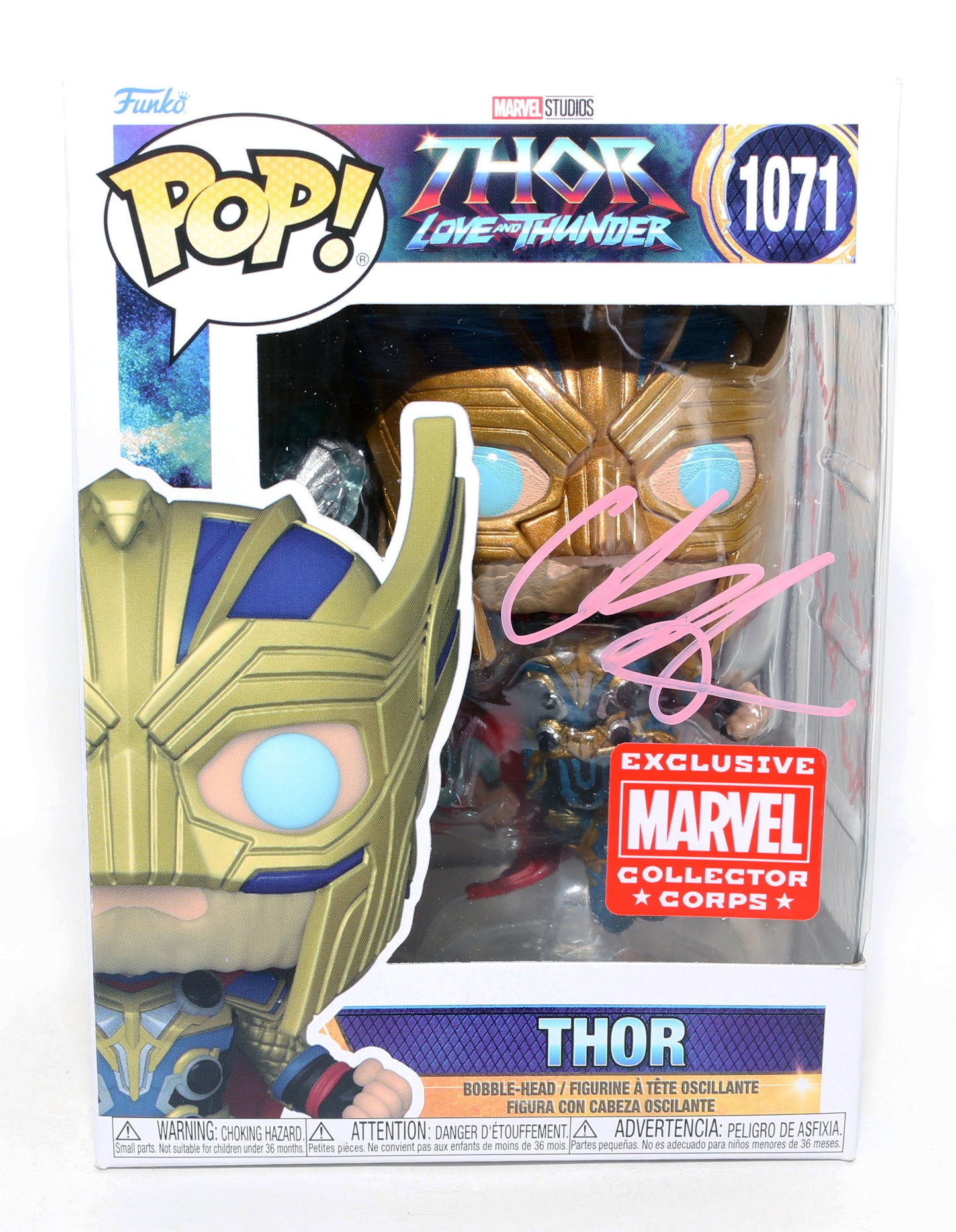 
                  
                    Chris Hemsworth as Thor in Thor: Love & Thunder Marvel Collector Corps Exclusive (SWAU) Signed Funko POP! #1071 with Quote
                  
                