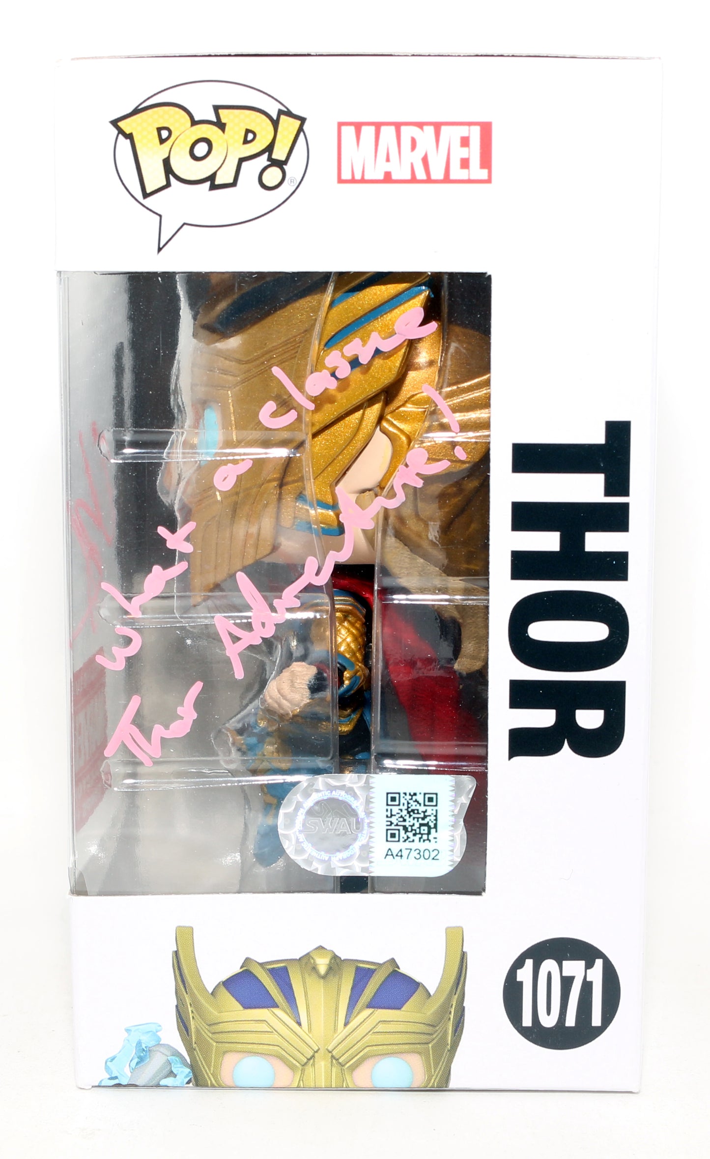 
                  
                    Chris Hemsworth as Thor in Thor: Love & Thunder Marvel Collector Corps Exclusive (SWAU) Signed Funko POP! #1071 with Quote
                  
                