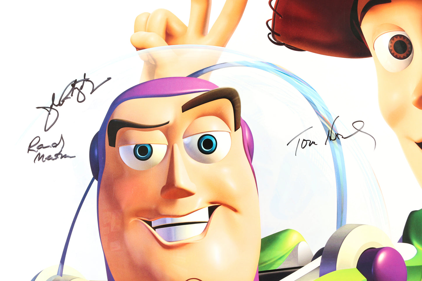
                  
                    Toy Story 2 Disney Pixar 27x40 Poster Cast Signed by Tom Hank, Tim Allen, Kelsey Grammer, Estelle Harris, Wayne Knight, John Ratzenberger, Composer: Randy Newman, & Directors: Ash Brannon, Lee Unkrich, & John Lasseter
                  
                