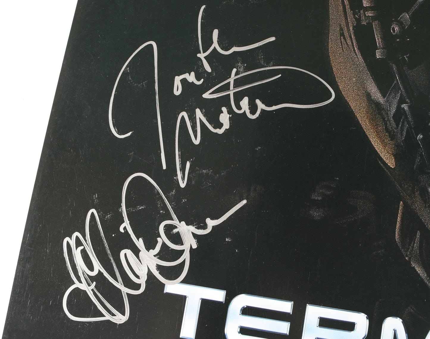 
                  
                    Terminator 3: Rise of the Machines 27x40 Poster Cast Signed by Claire Danes, Nick Stahl, Kristanna Loken, Special Makeup Effects Artist: Stan Winston, & Director: Jonathan Mostow,
                  
                