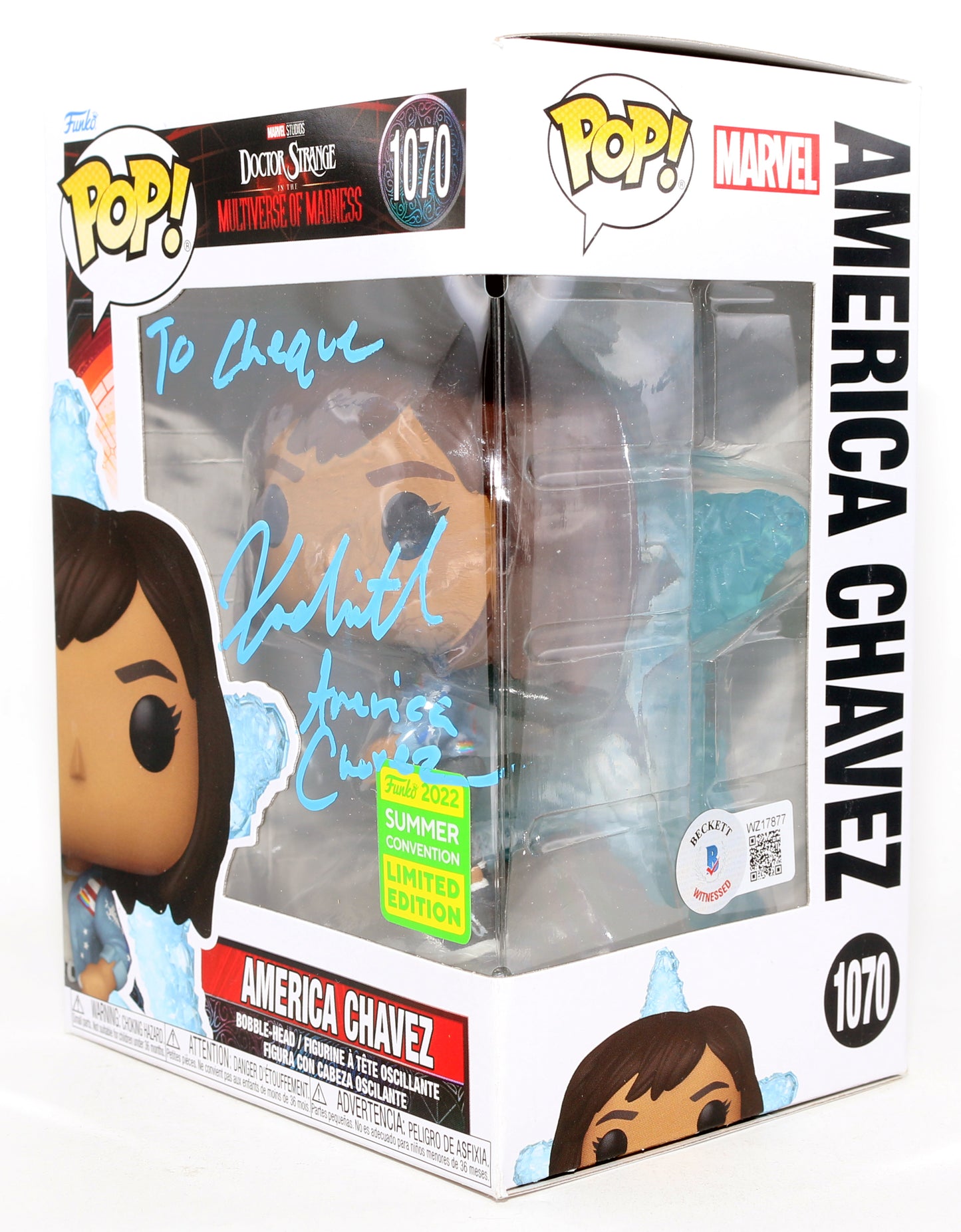 
                  
                    Xochitl Gomez as America Chavez in Doctor Strange in the Multiverse of Madness 2022 Summer Con Exclusive (Beckett Witnessed) Signed Funko POP! #1070 with Character Name
                  
                