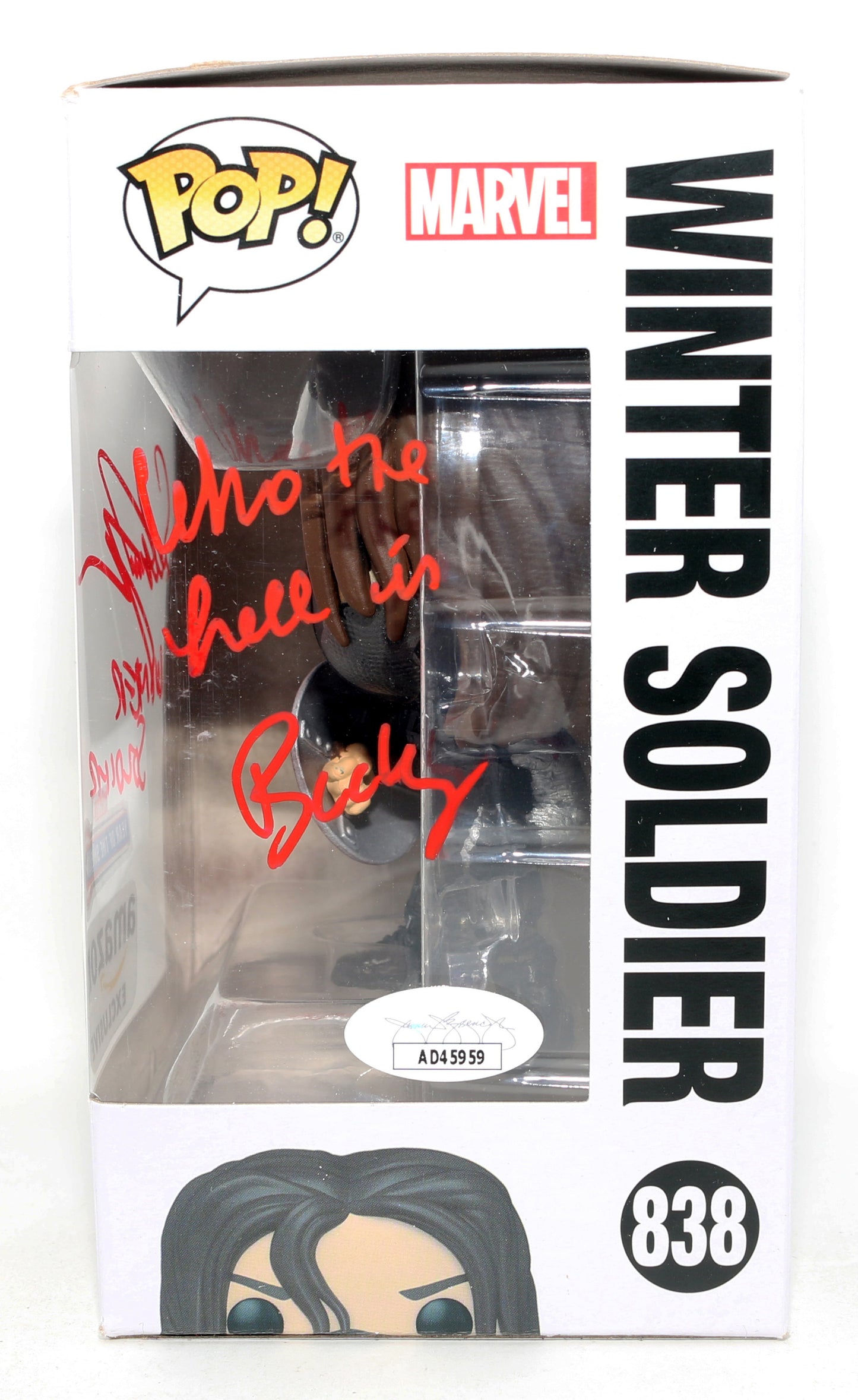 
                  
                    Sebastian Stan as Winter Soldier in Captain America: The Winter Soldier Year of the Shield Amazon Exclusive (JSA) Signed Funko POP! #838 with Character Name & Quote
                  
                