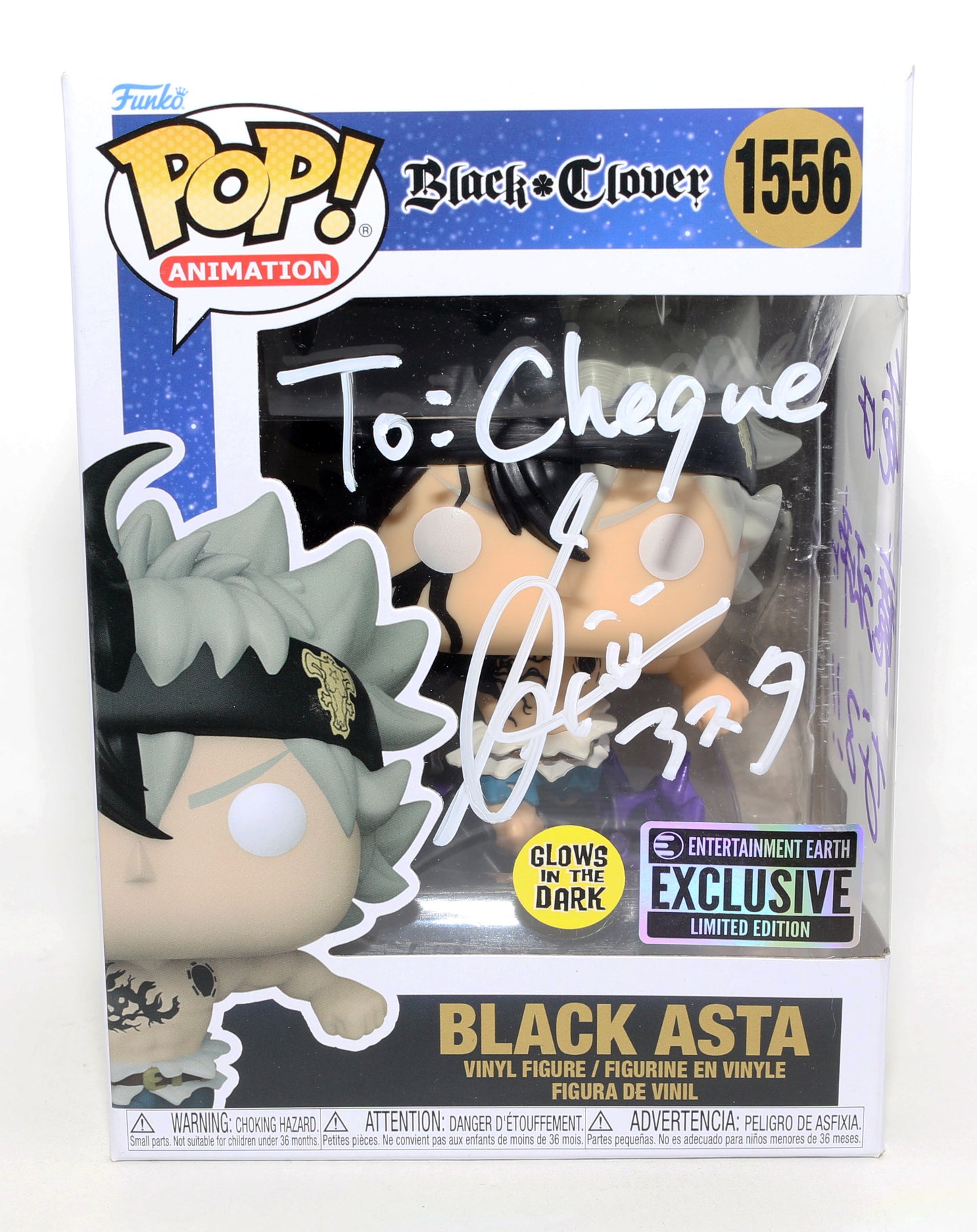 
                  
                    Gakuto Kajiwara as Black Asta in Black Clover GITD Entertainment Earth Exclusive Limited Edition Signed Funko POP! #1556
                  
                